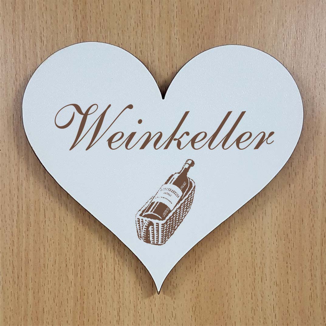 Shabby Herz « WEINKELLER » selbstklebendes Türschild mit Motiv Weinflasche