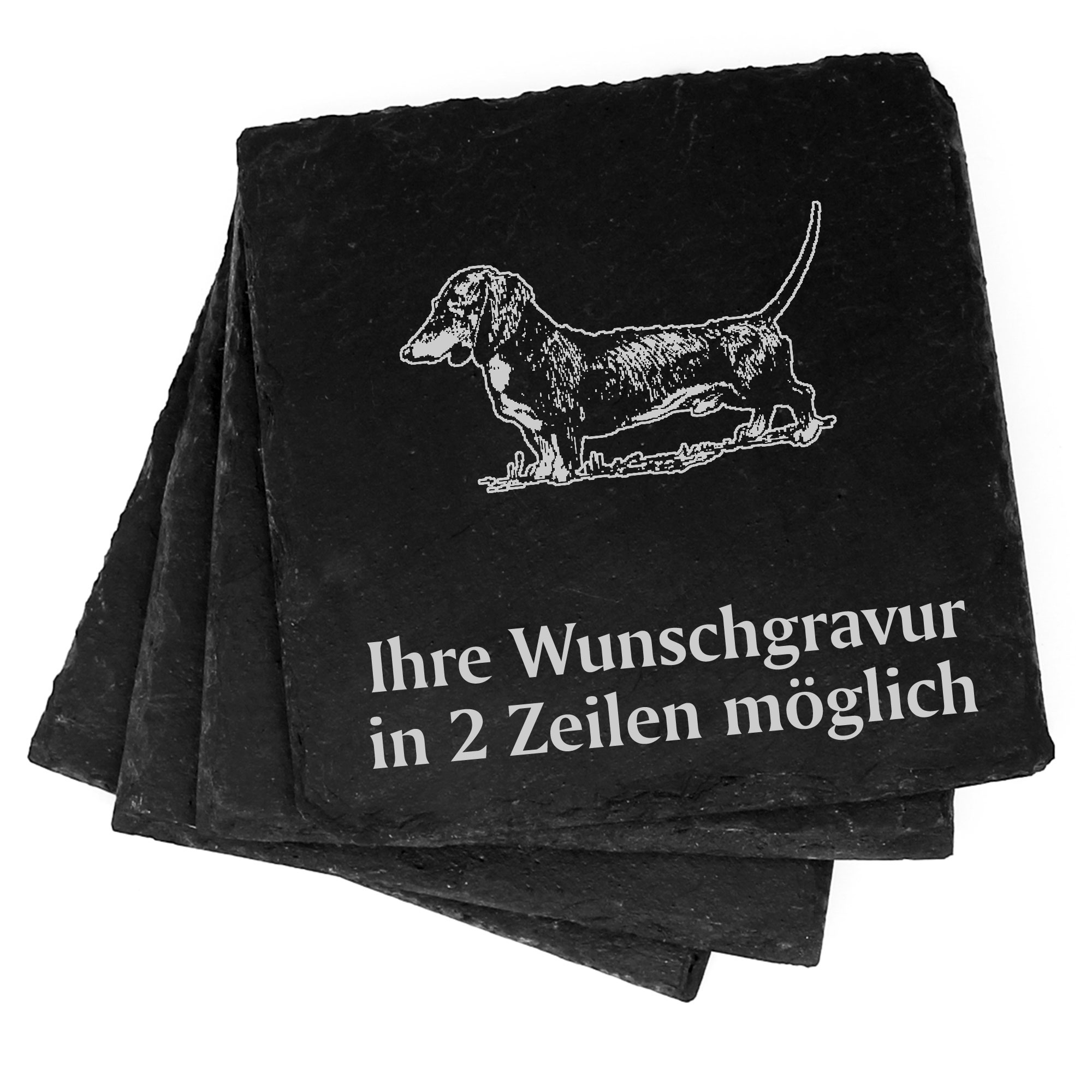 4x Dachshund Deko Schiefer Untersetzer Wunschgravur Set - 11 x 11 cm