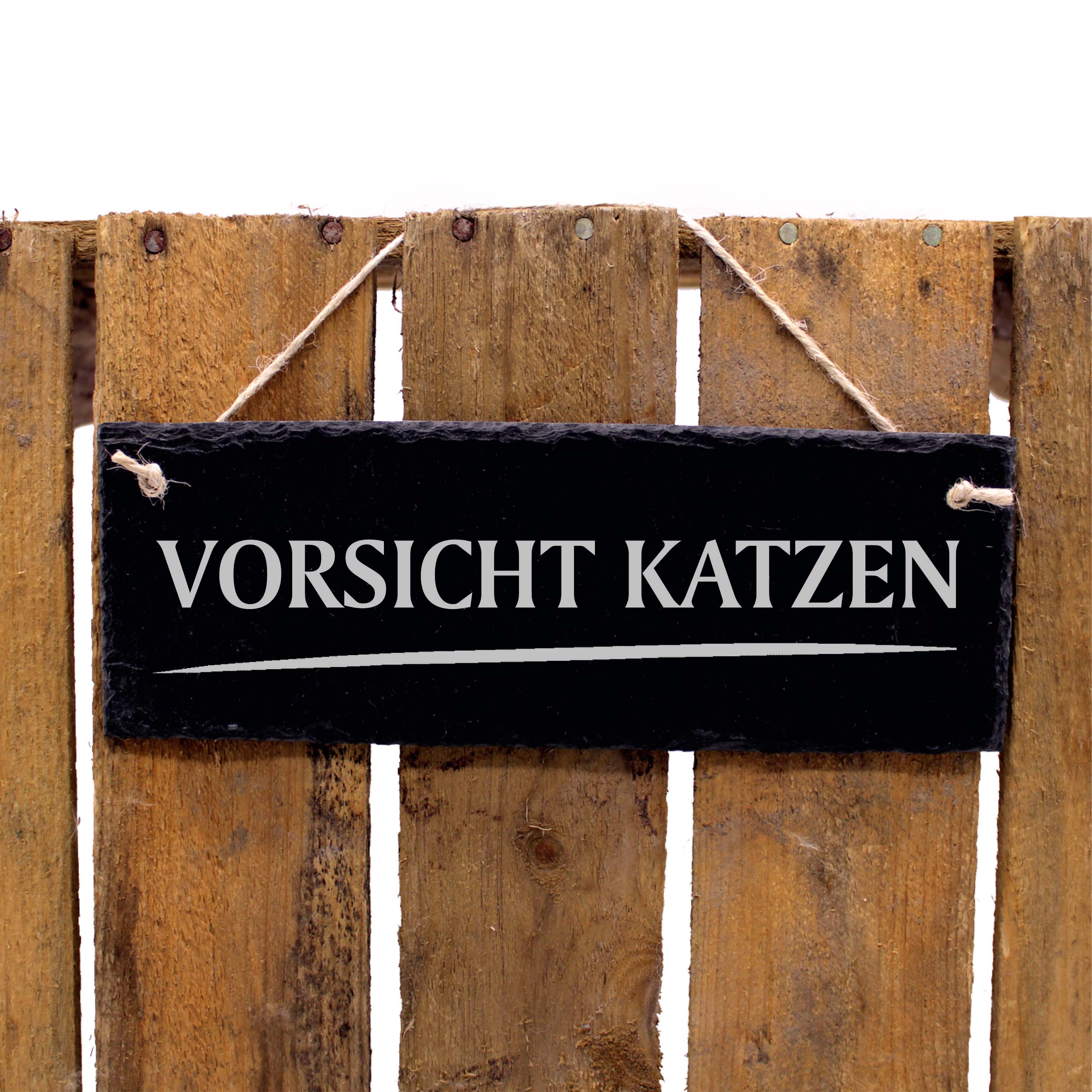 Schiefertafel Vorsicht Katzen - Türschild 22 x 8 cm - wetterfest