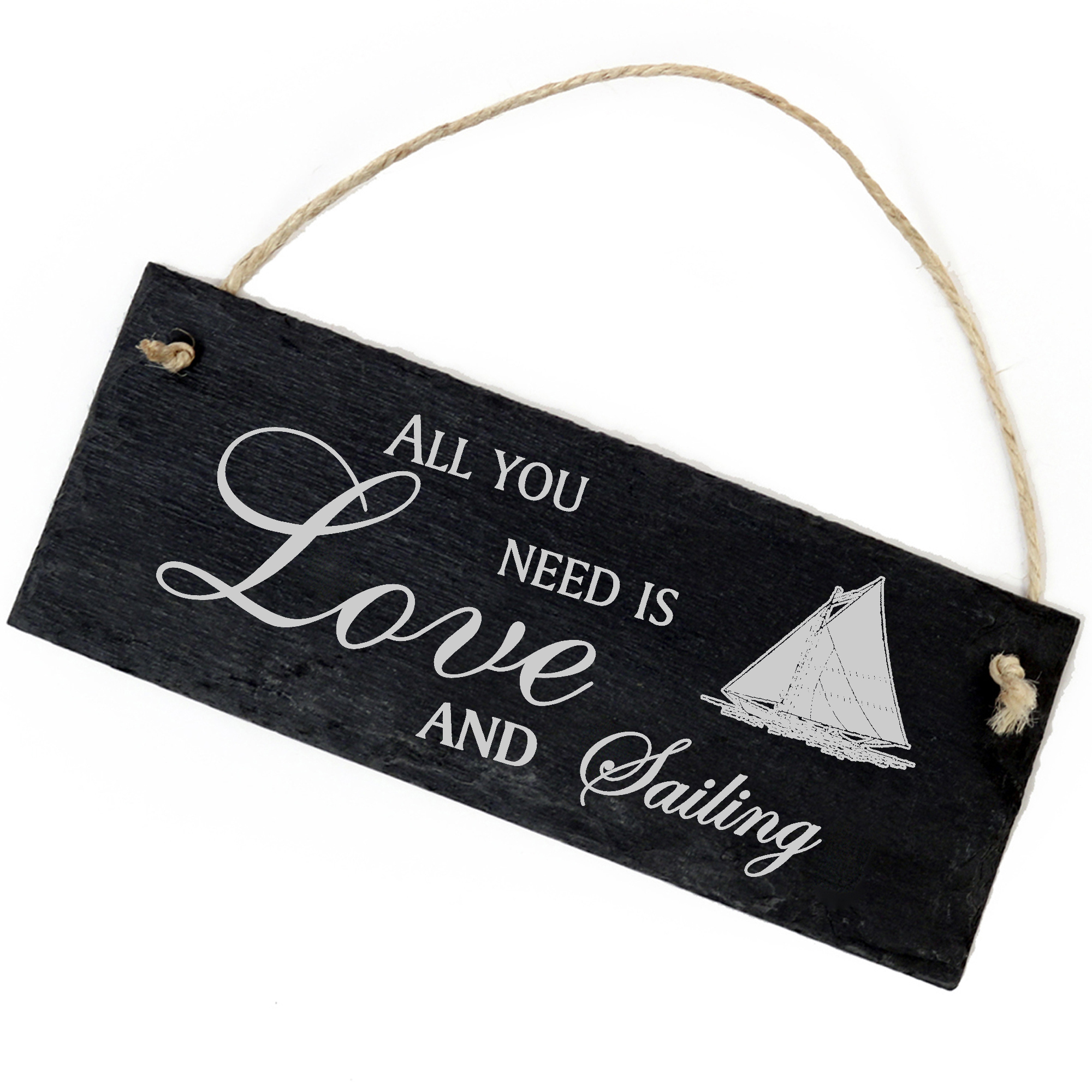 Schiefertafel Deko Segelschiff Schild 22 x 8 cm - All you need is Love and Sailing