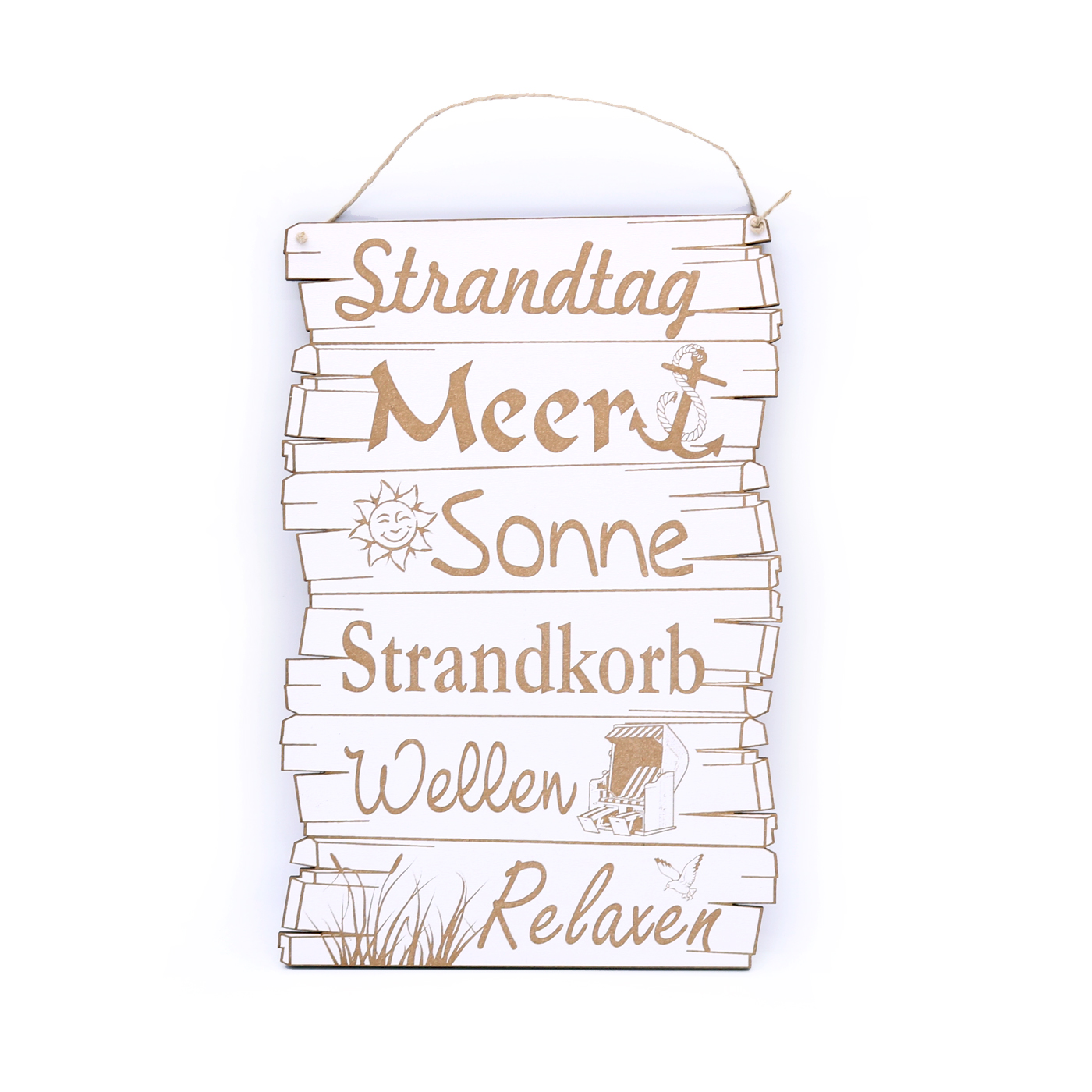 Strandtag Türschild Holz Schild Strand Meer Sonne - Strandurlaub maritimes Dekoschild 16 x 24 cm