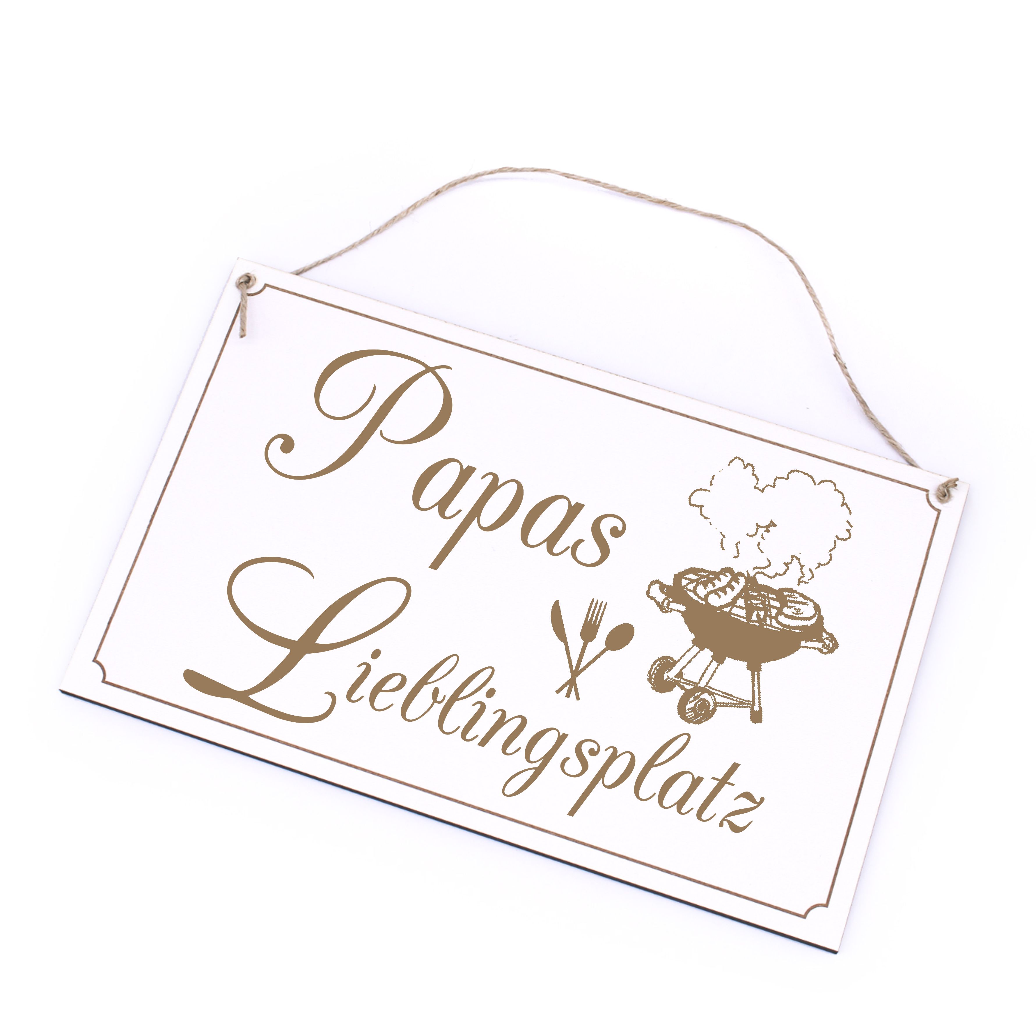 Grillplatz Schild Grill - Papas Lieblingsplatz - Holzschild Grillecke Grillschilder 26 x 16 cm