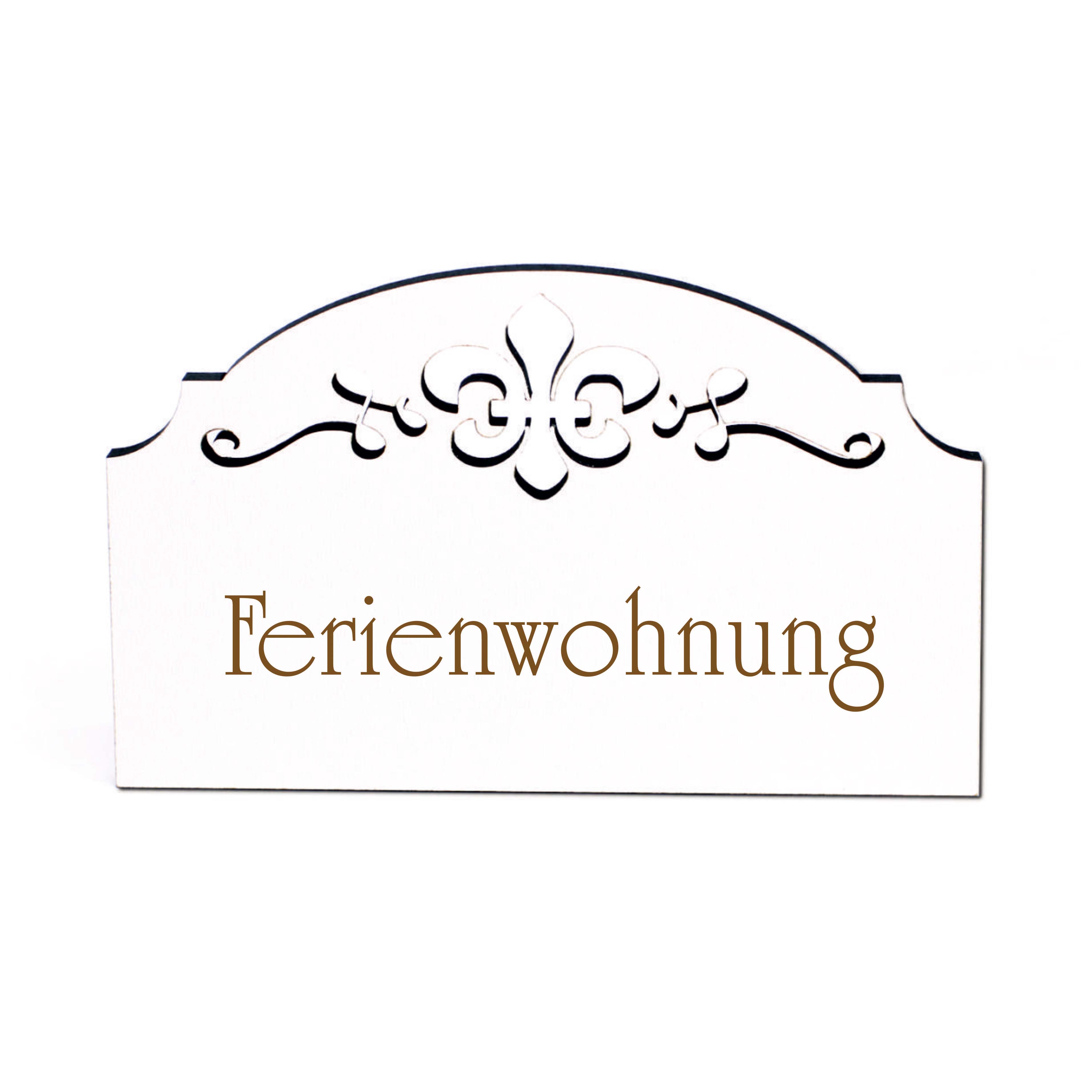 Ferienwohnung Türschild Schild Holz graviert Ornamente selbstklebend Vintage Fewo Türdeko 15,5 x 9,5