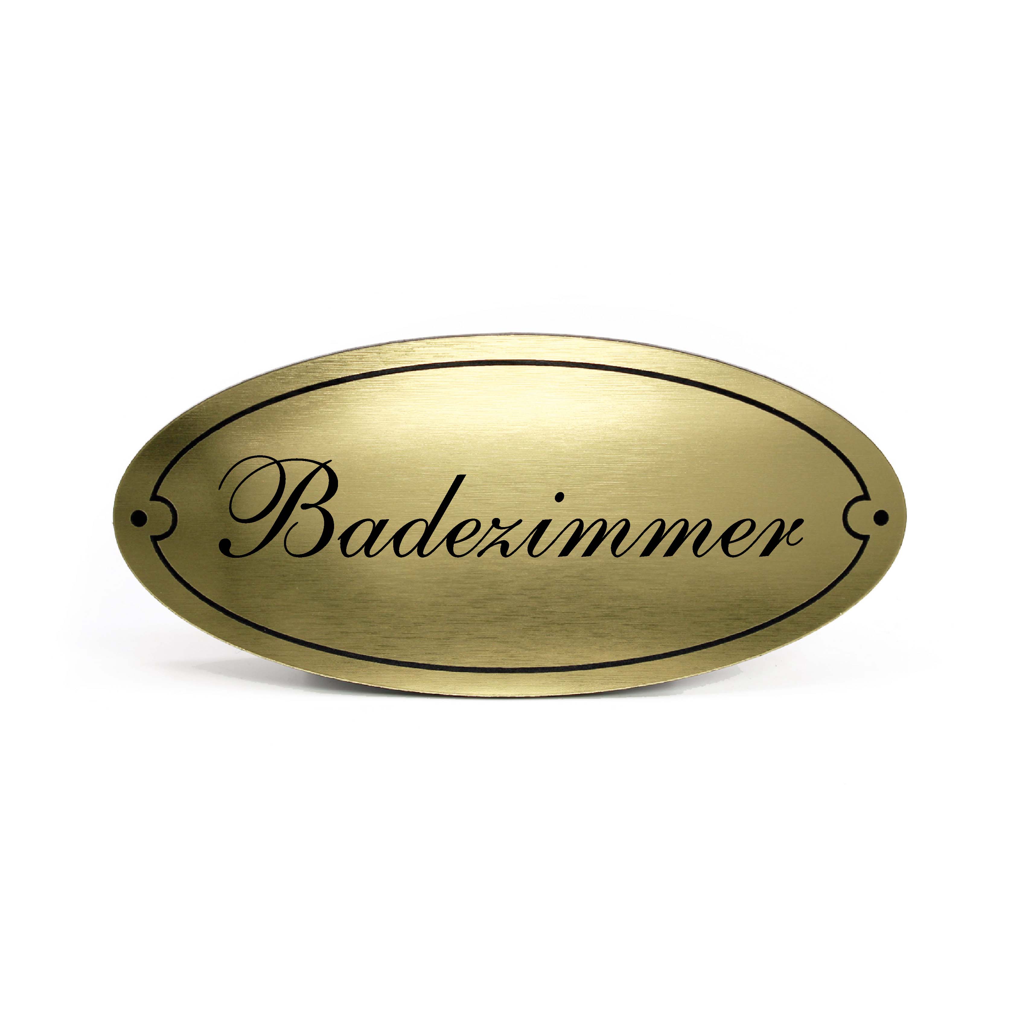 Badezimmer Schild Türschild Kunststoff gold graviert oval selbstklebend Bad Türdeko 15 x 7 cm