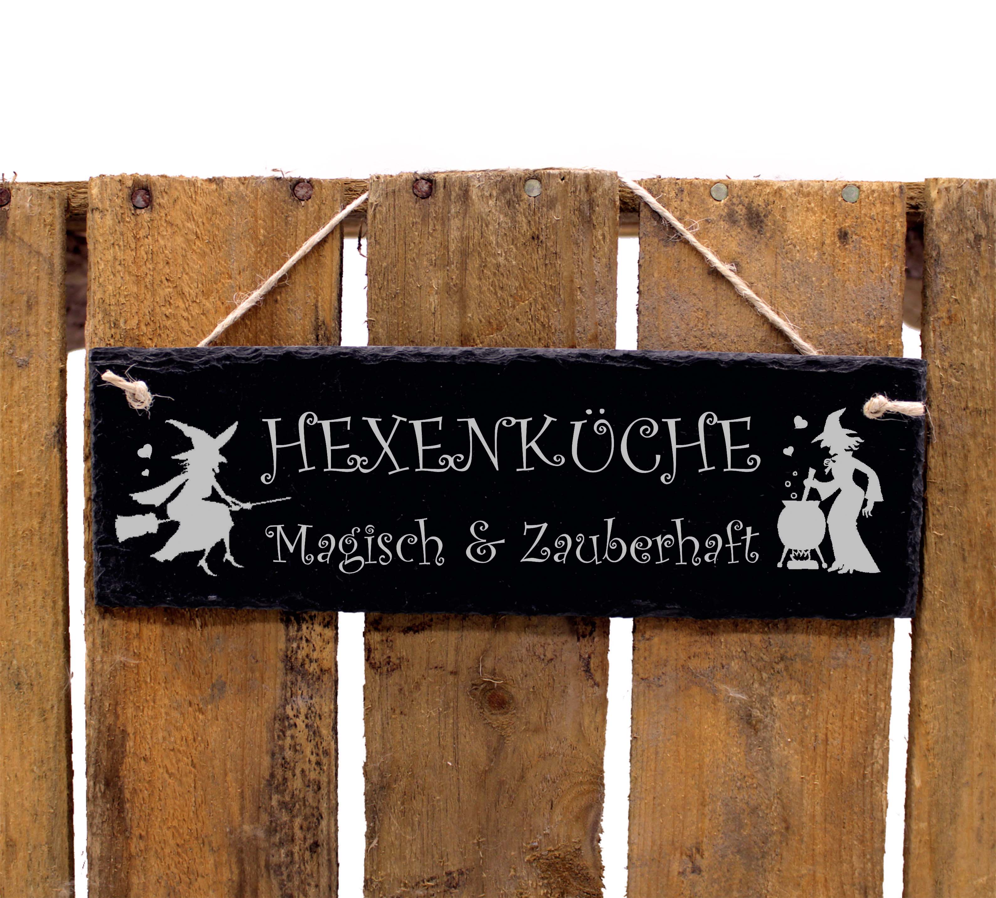 Hexenküche magisch & zauberhaft Schild Schiefer graviert Halloween Küchendeko zum Anhängen 22 x 8