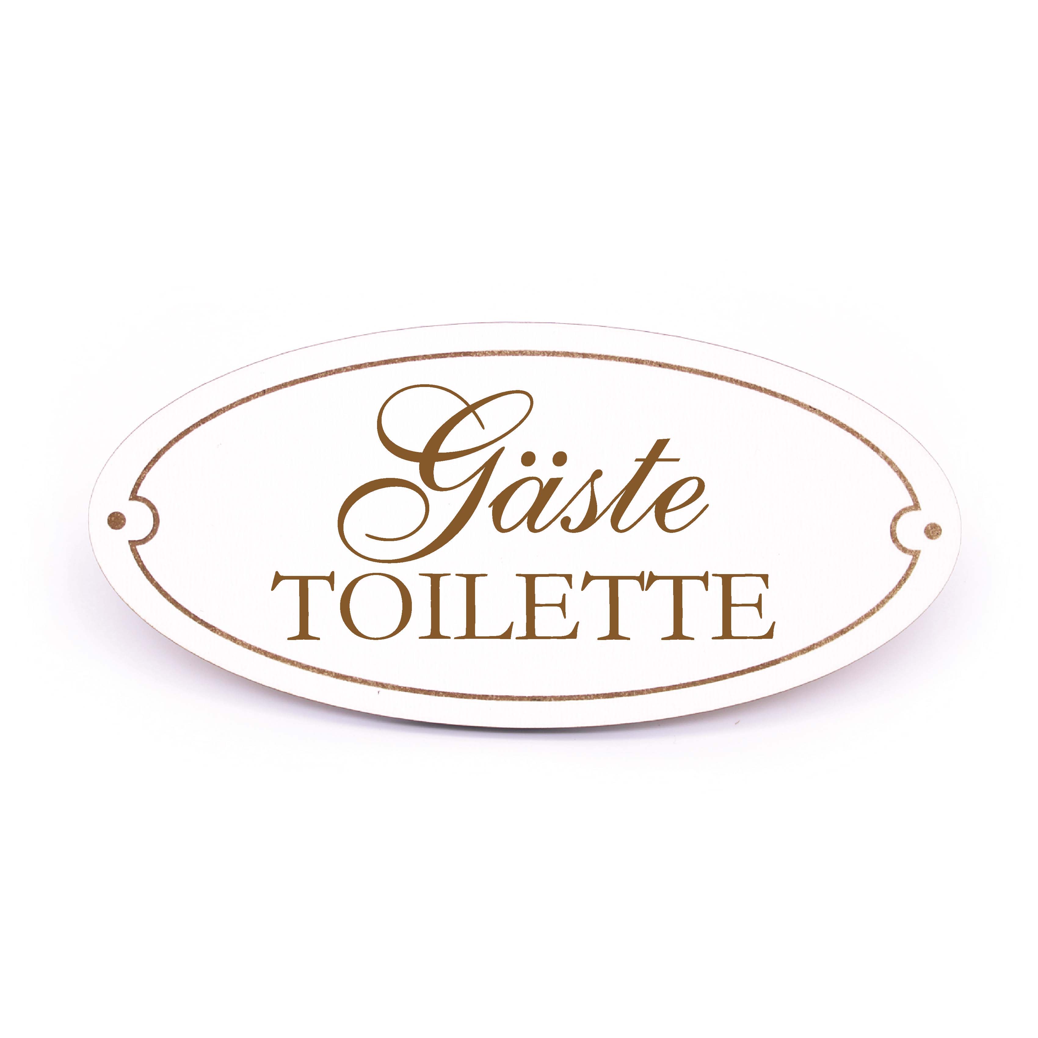 Türschild GÄSTE TOILETTE Schild oval WC Toilettenschild weiß selbstklebend graviert Türdeko 15x7cm