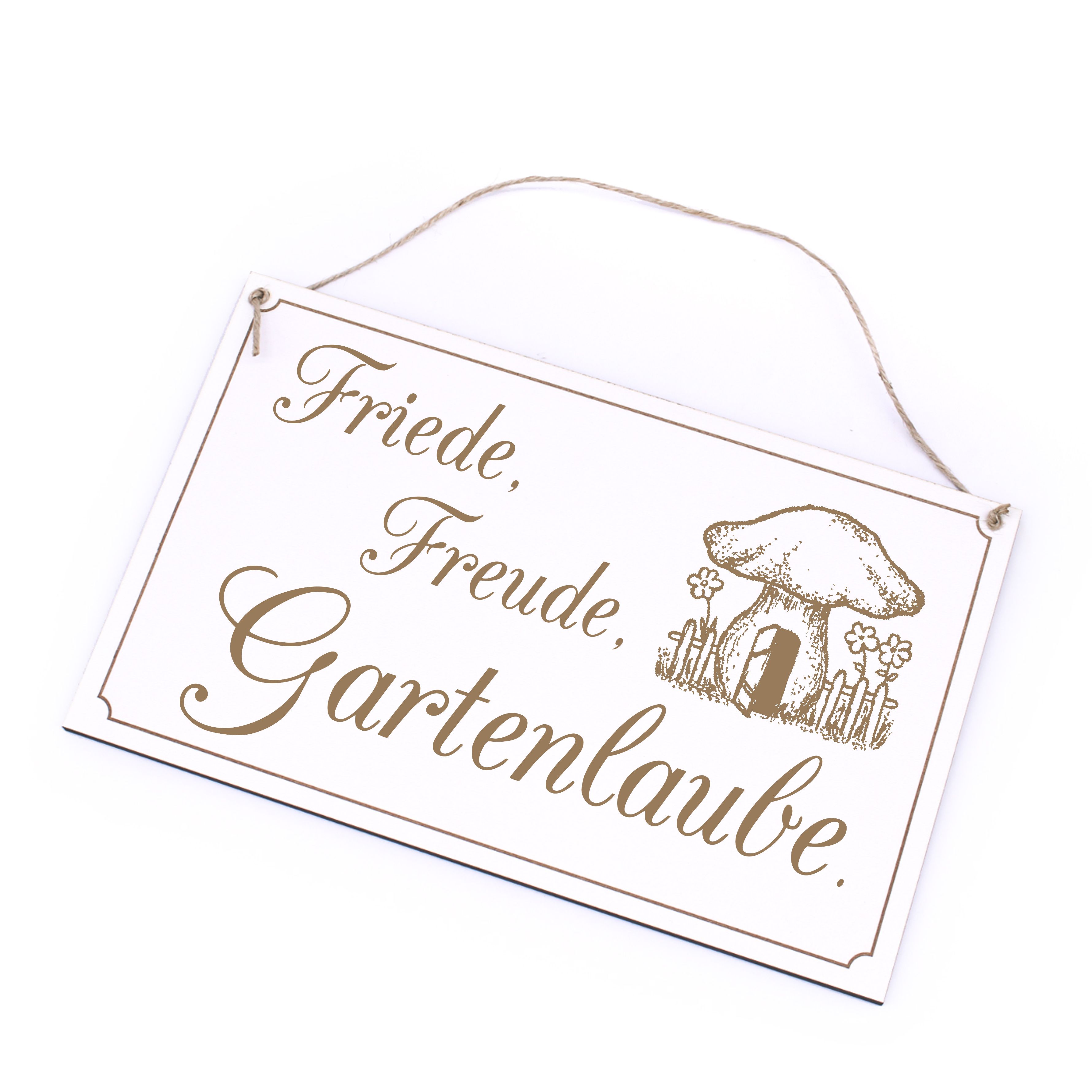 Gärtner Schild - Friede Freude Gartenlaube - Holzschild Garten Deko 26 x 16 cm