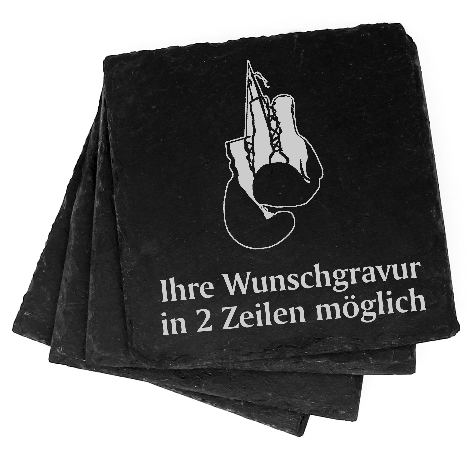 4x Boxhandschuhe Deko Schiefer Untersetzer Wunschgravur Set - 11 x 11 cm