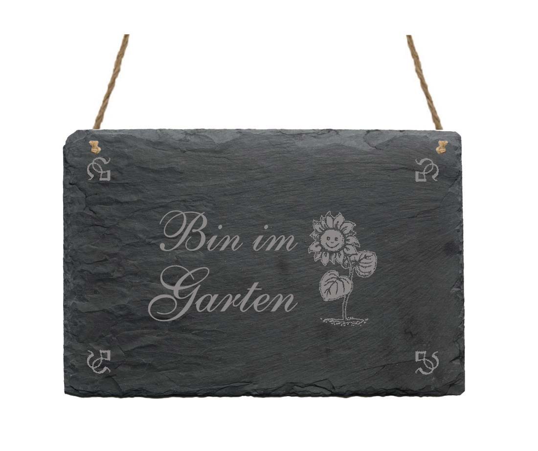 Schiefertafel « Bin im Garten » Sonnenblume