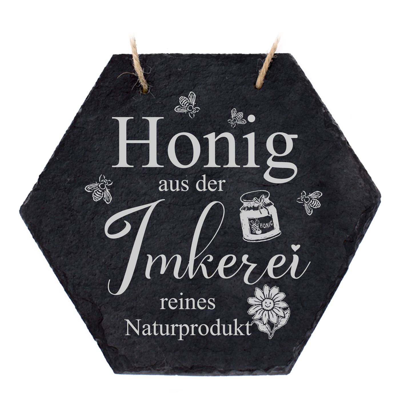 Imker Schild aus Schiefer Bienen Deko - Honig aus der Imkerei Naturprodukt - Sechseck 18 x 16 cm