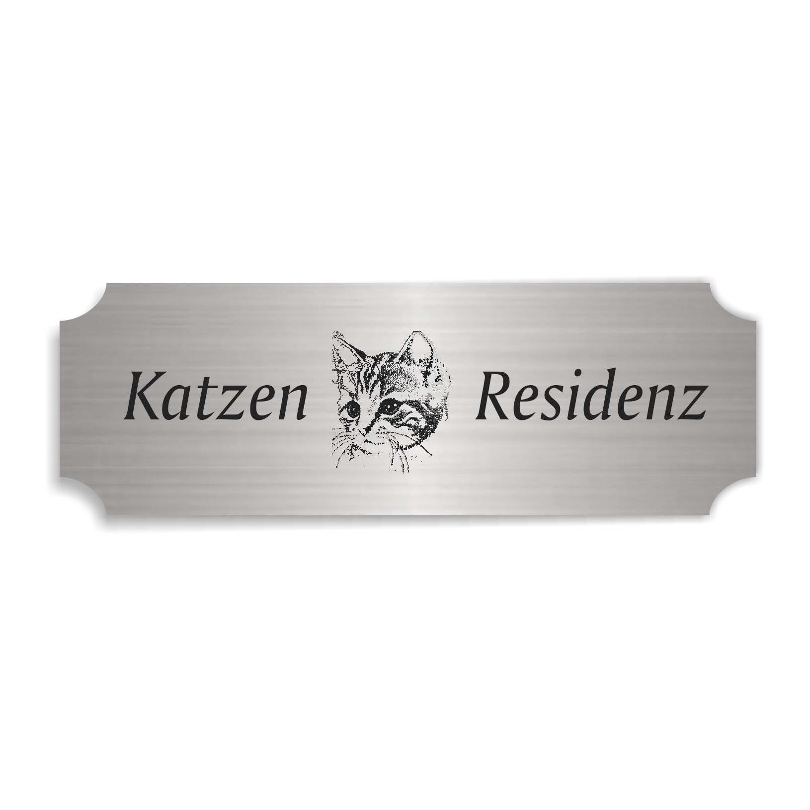 Schild « KATZENRESIDENZ » selbstklebend - Aluminium Look - silber