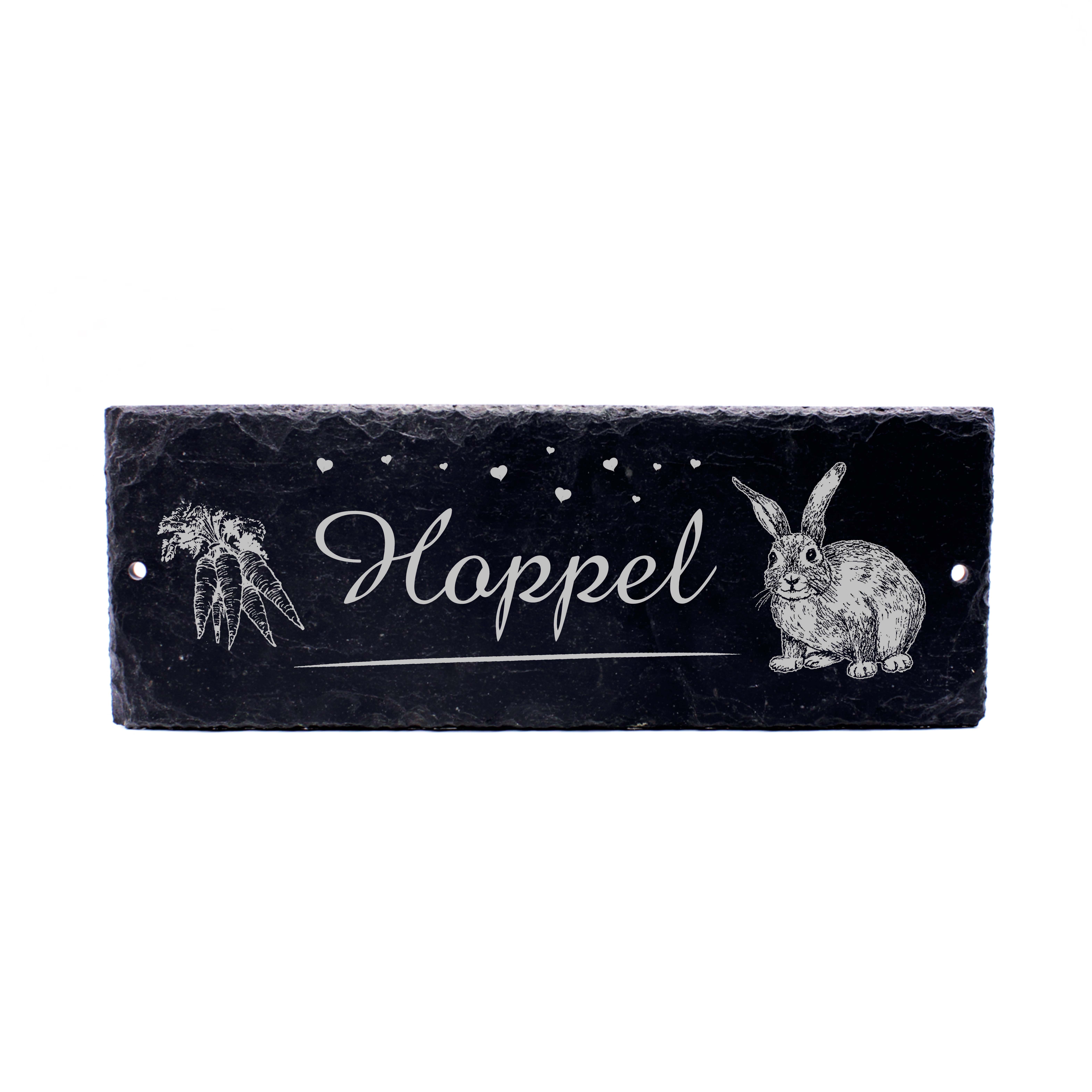 Kaninchen Hase Hasenstall Schild Namensschild Schiefer Gravur mit Personalisierung Stalltafel 22 x 8