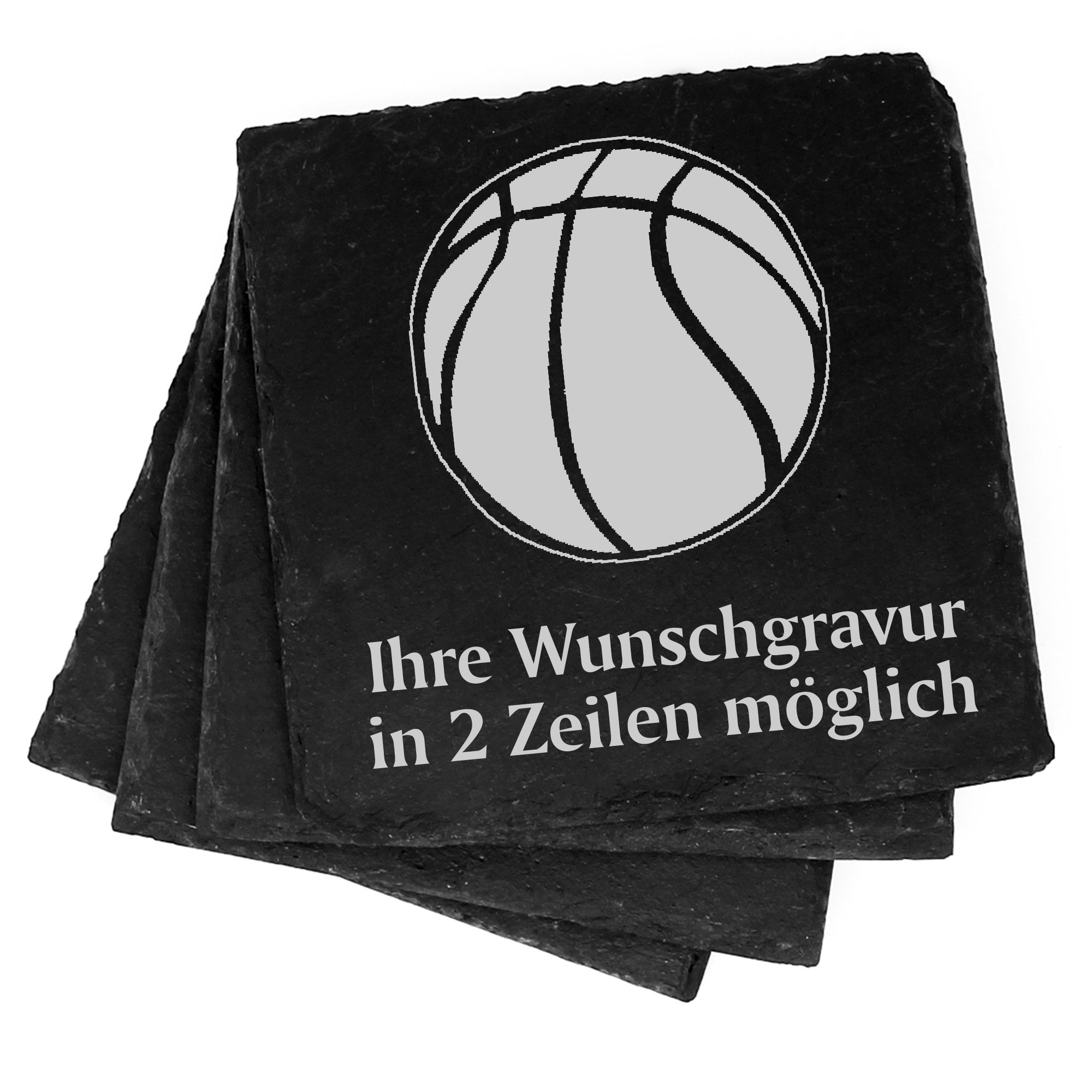 4x Basketball Deko Schiefer Untersetzer Wunschgravur Set - 11 x 11 cm