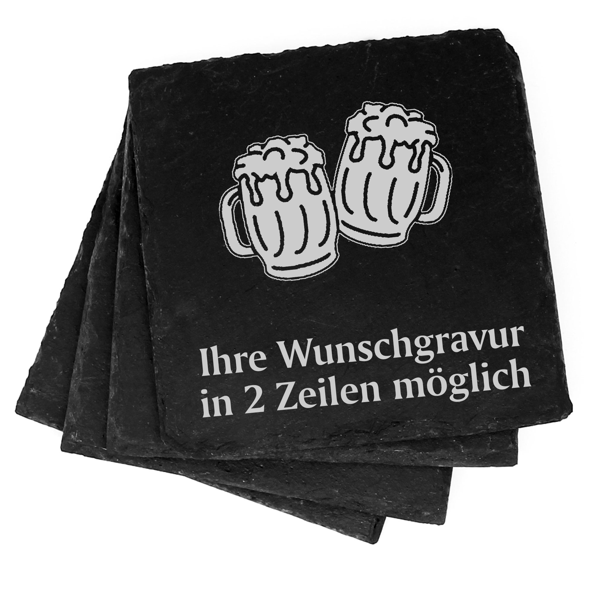 4x Biergläser Deko Schiefer Untersetzer Wunschgravur Set - 11 x 11 cm