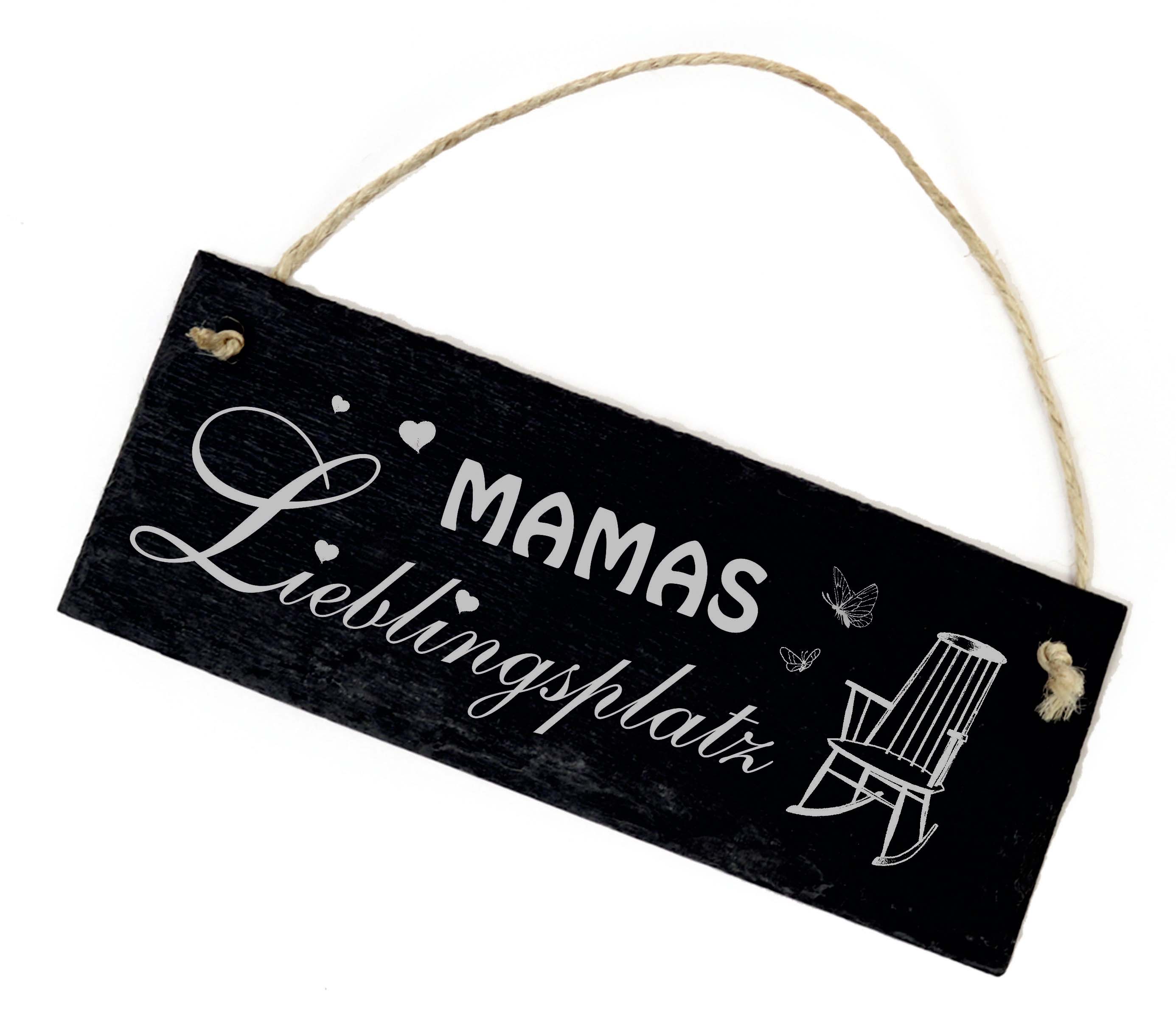 Mamas Lieblingsplatz Schild Schiefer Gravur - Mama - Türschild Dekoschild Schaukelstuhl 22 x 8 cm