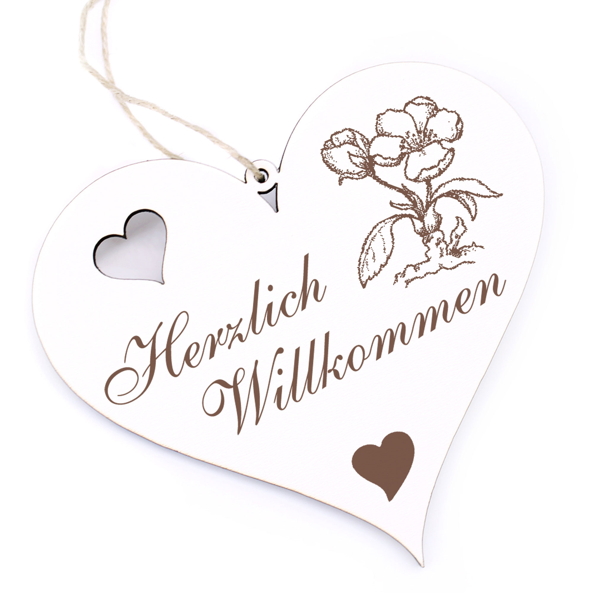 Herzlich Willkommen Schild - Holzapfelblüte - Deko Herz Holz