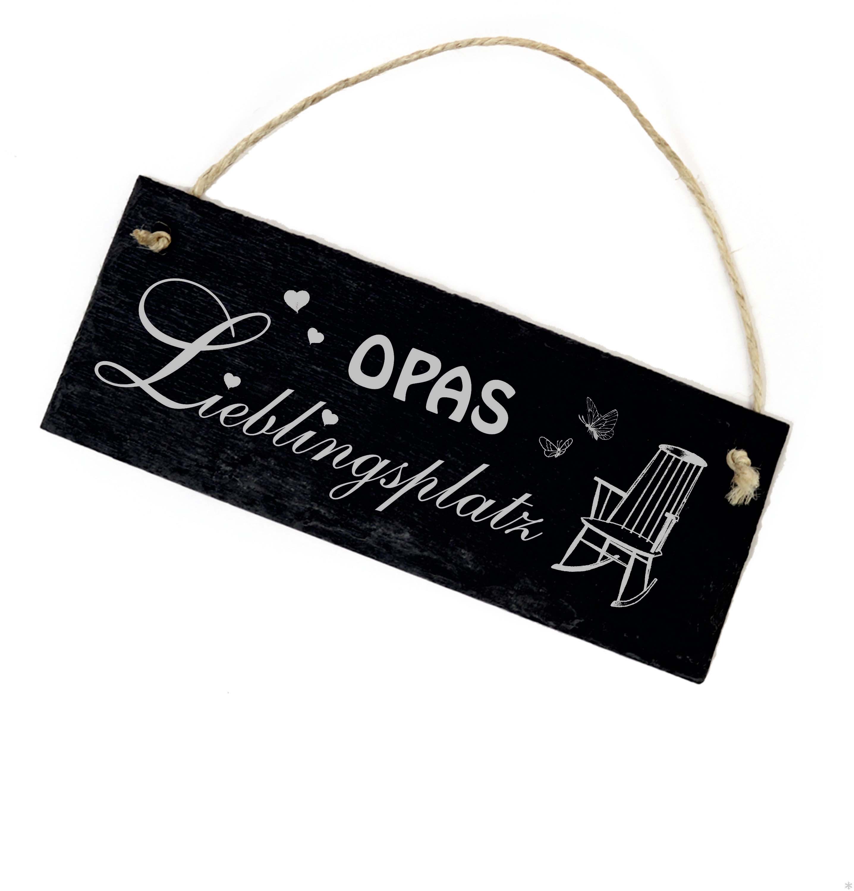 Opas Lieblingsplatz Schild Schiefer Gravur - Opa - Türschild Dekoschild Schaukelstuhl 22 x 8 cm