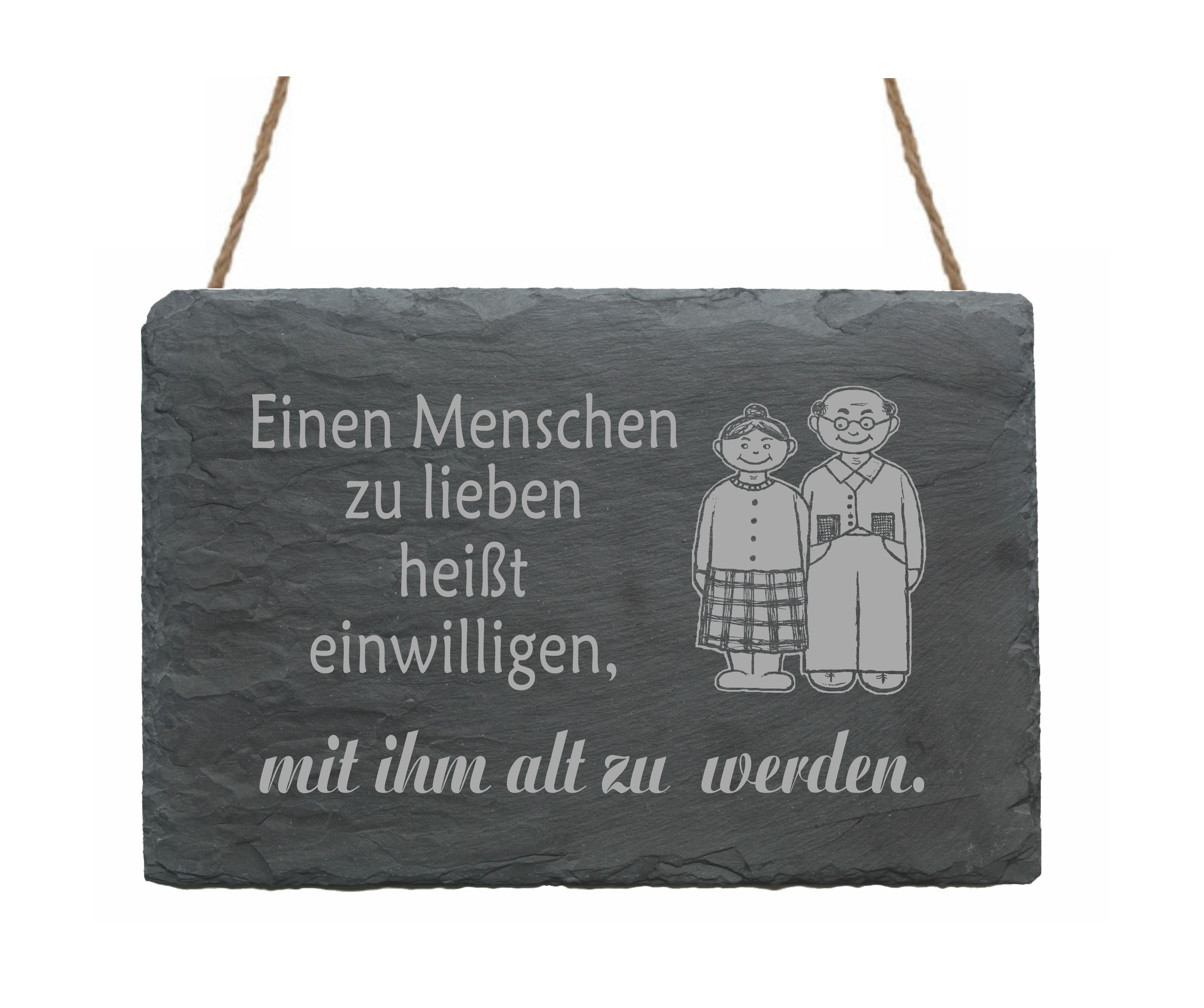 Schiefertafel « Einen Menschen zu lieben heißt... » Motiv Oma und Opa