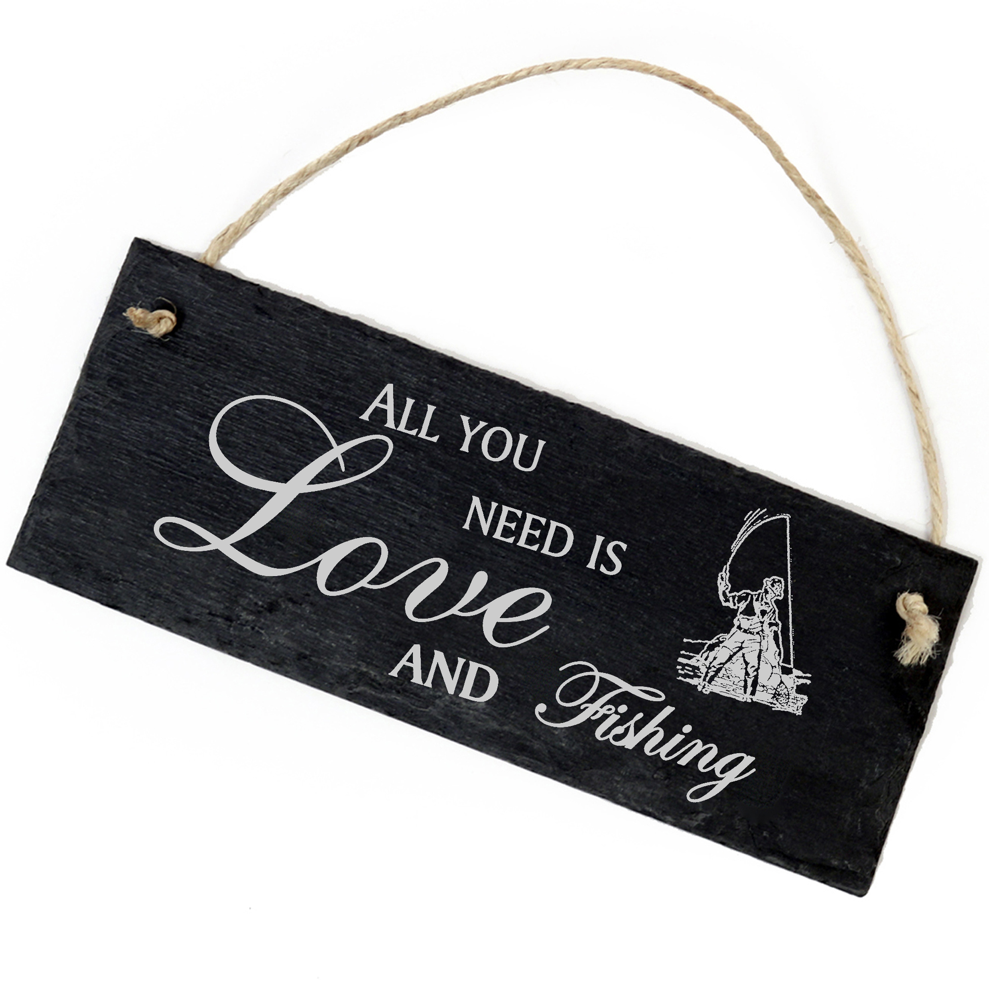 Schiefertafel Deko Fischer Schild 22 x 8 cm - All you need is Love and Fishing