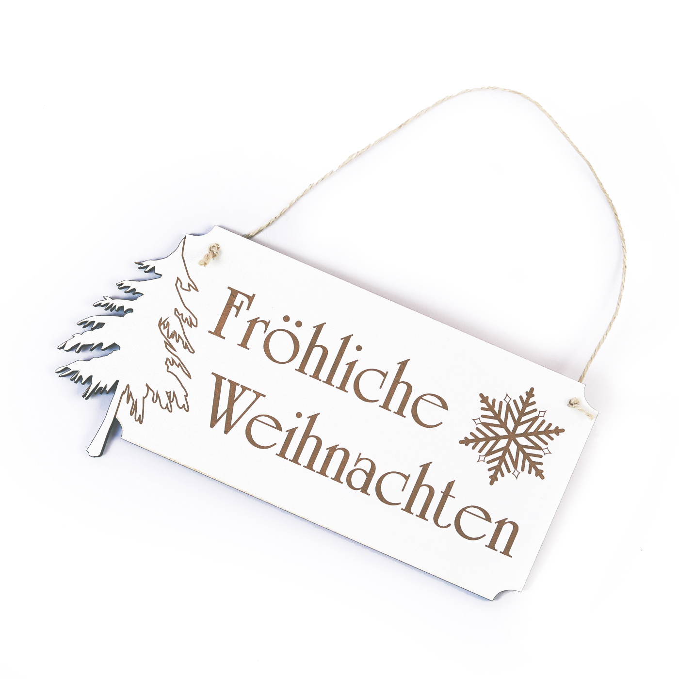 Schild Fröhliche Weihnachten - mit Motiv Tannenbaum Schneeflocke