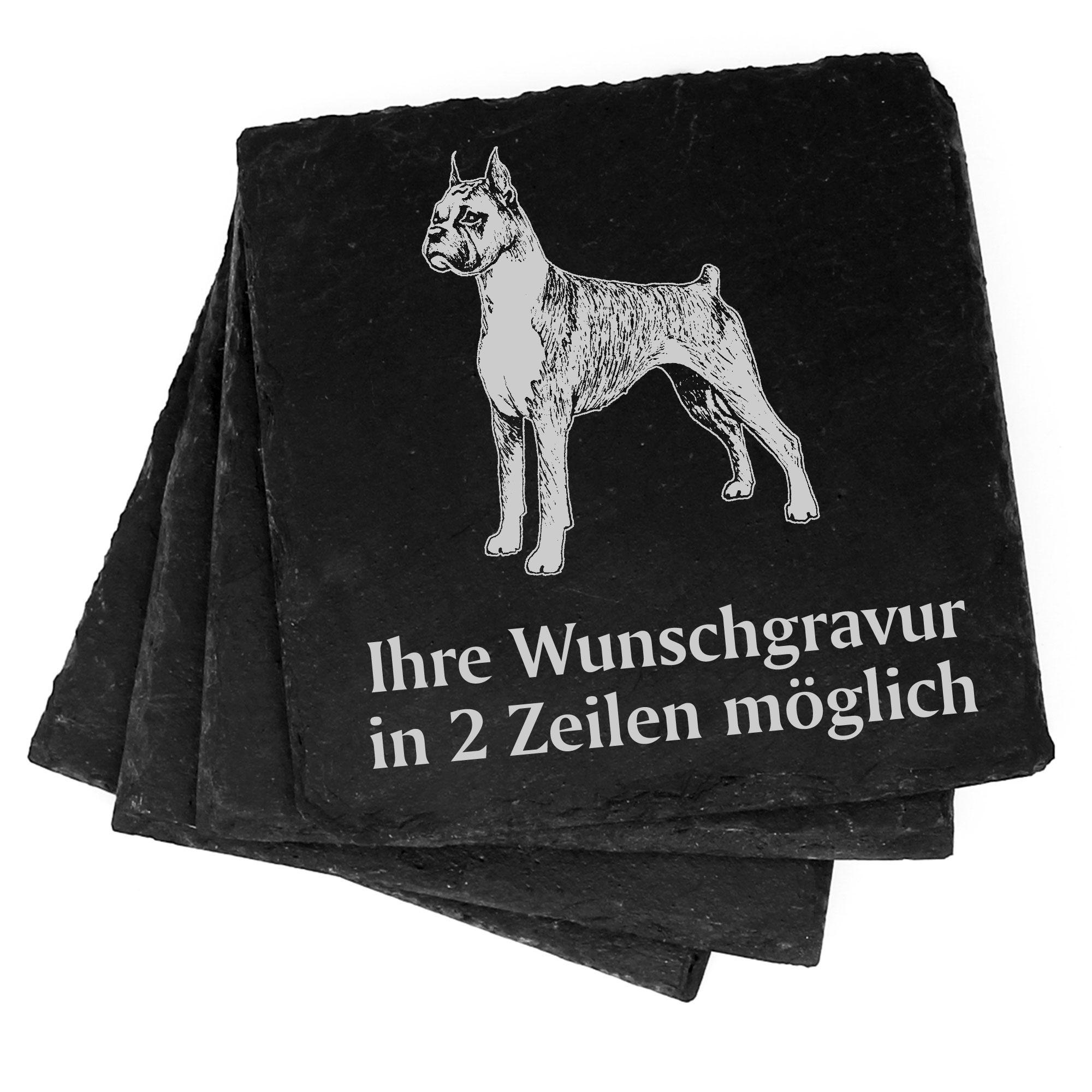 4x deutscher Boxer Deko Schiefer Untersetzer Wunschgravur Set - 11 x 11 cm