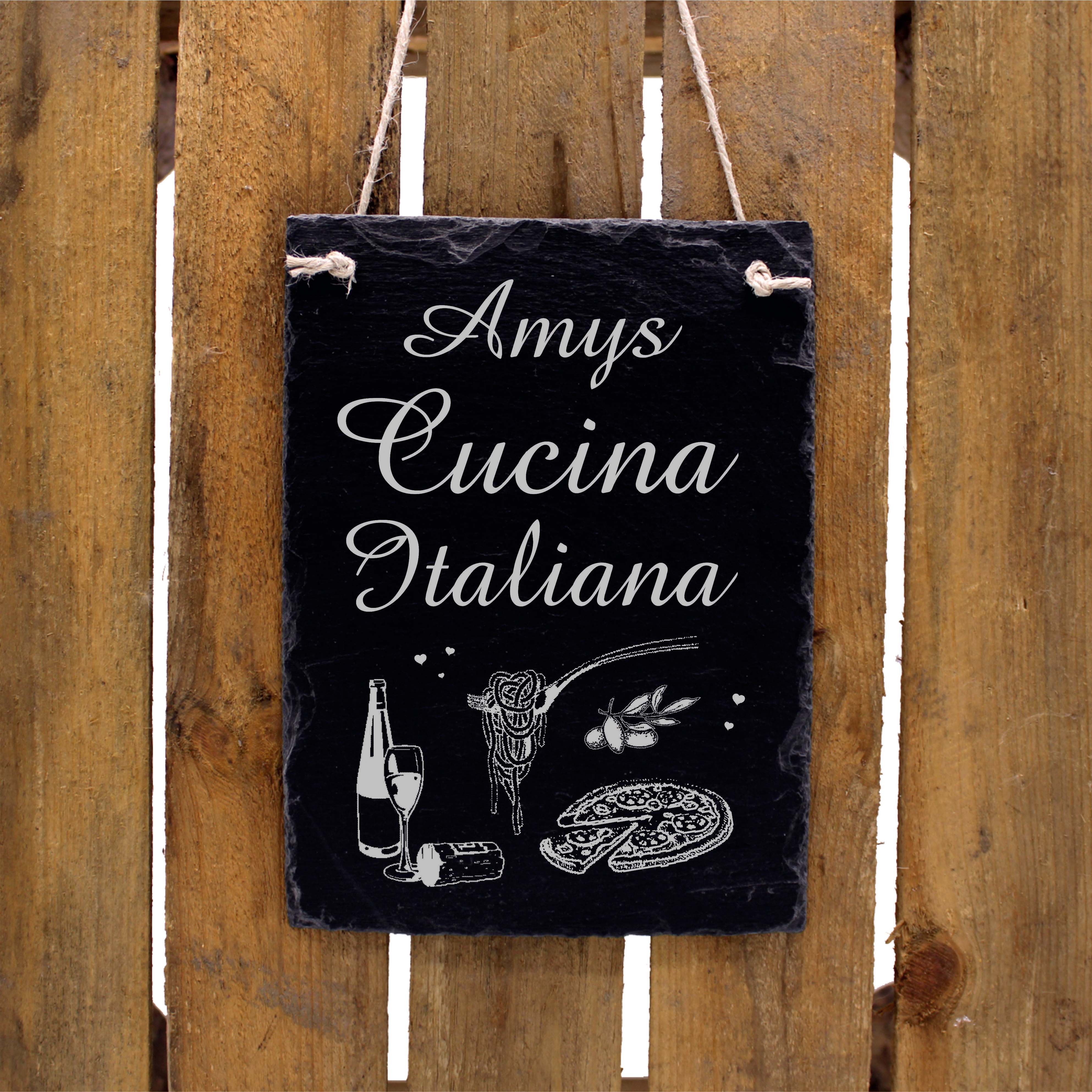 Küche Italien Schild Schiefer Türschild mit Name Personalisierung Cucina Italiana Küchendeko 16 x 22