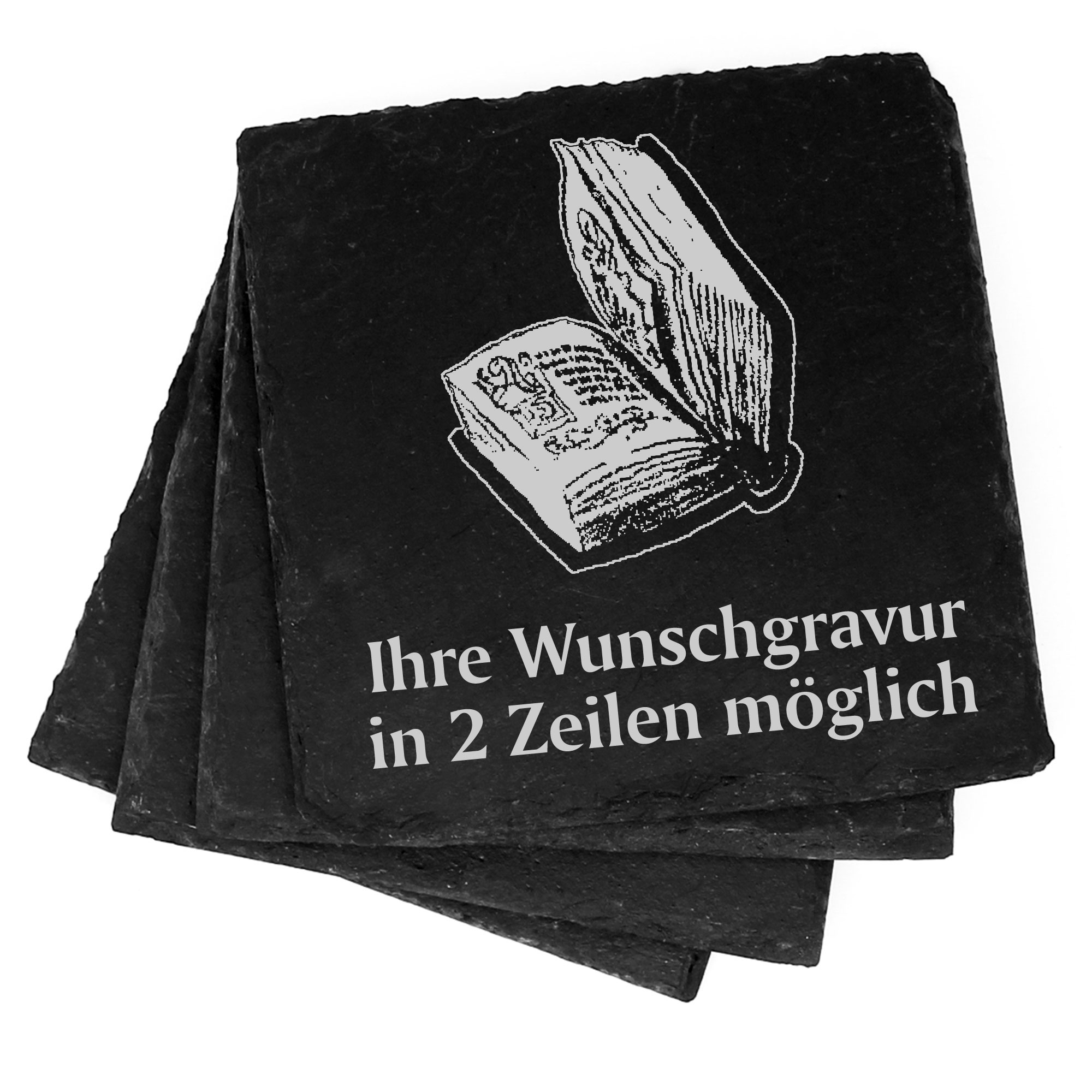 4x Buch Deko Schiefer Untersetzer Wunschgravur Set - 11 x 11 cm