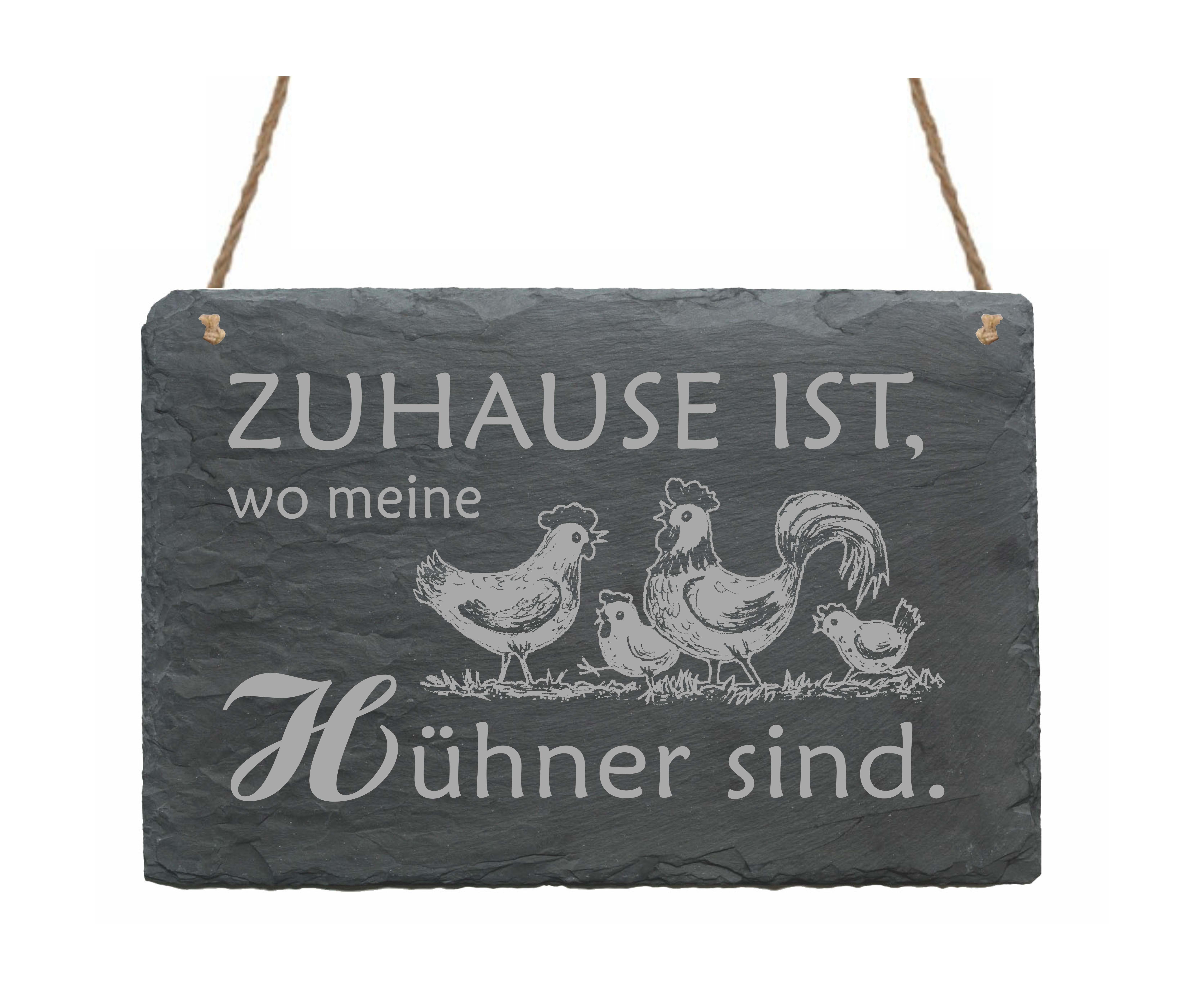 Schiefertafel « Zuhause ist, wo meine Hühner sind » Schild 22 x 16 cm