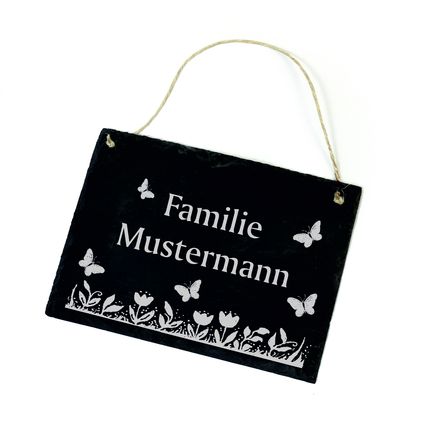 Schild Familie + Name Türschild Schmetterlinge Blumen 22 x 16 cm