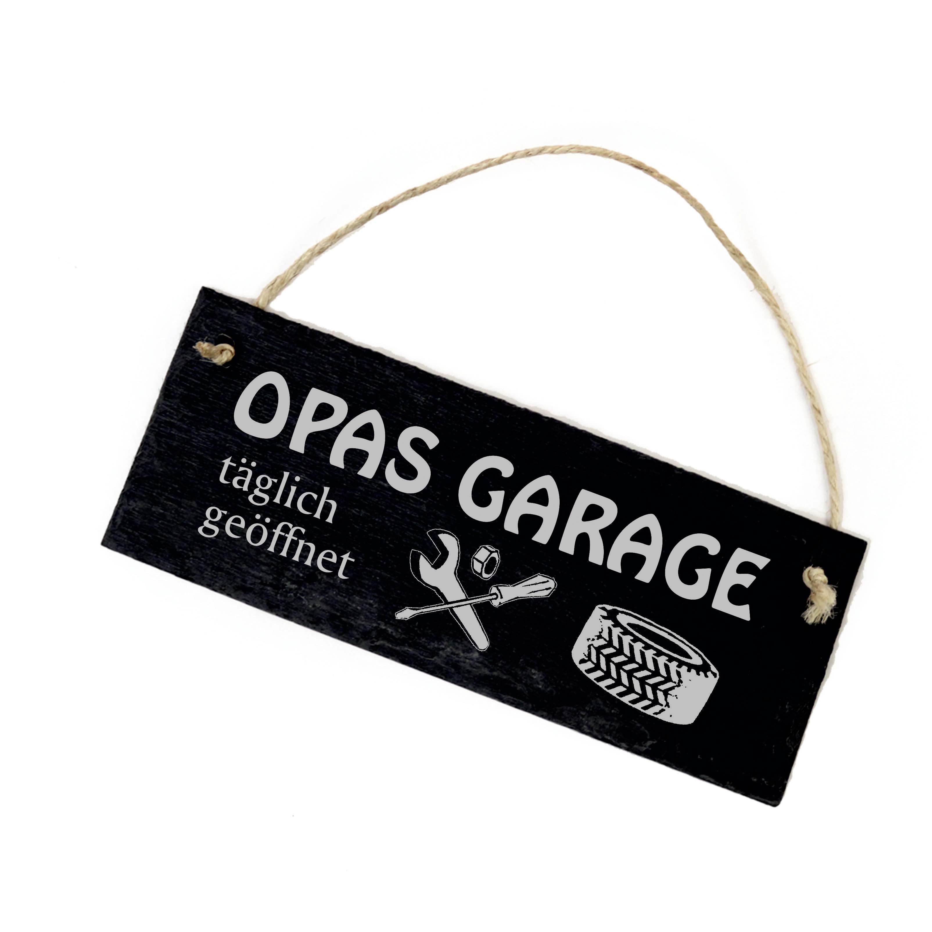 Opa Garagenschild aus Schiefer - Opas Garage täglich geöffnet - Werkstatt Dekoschild 22 x 8 cm