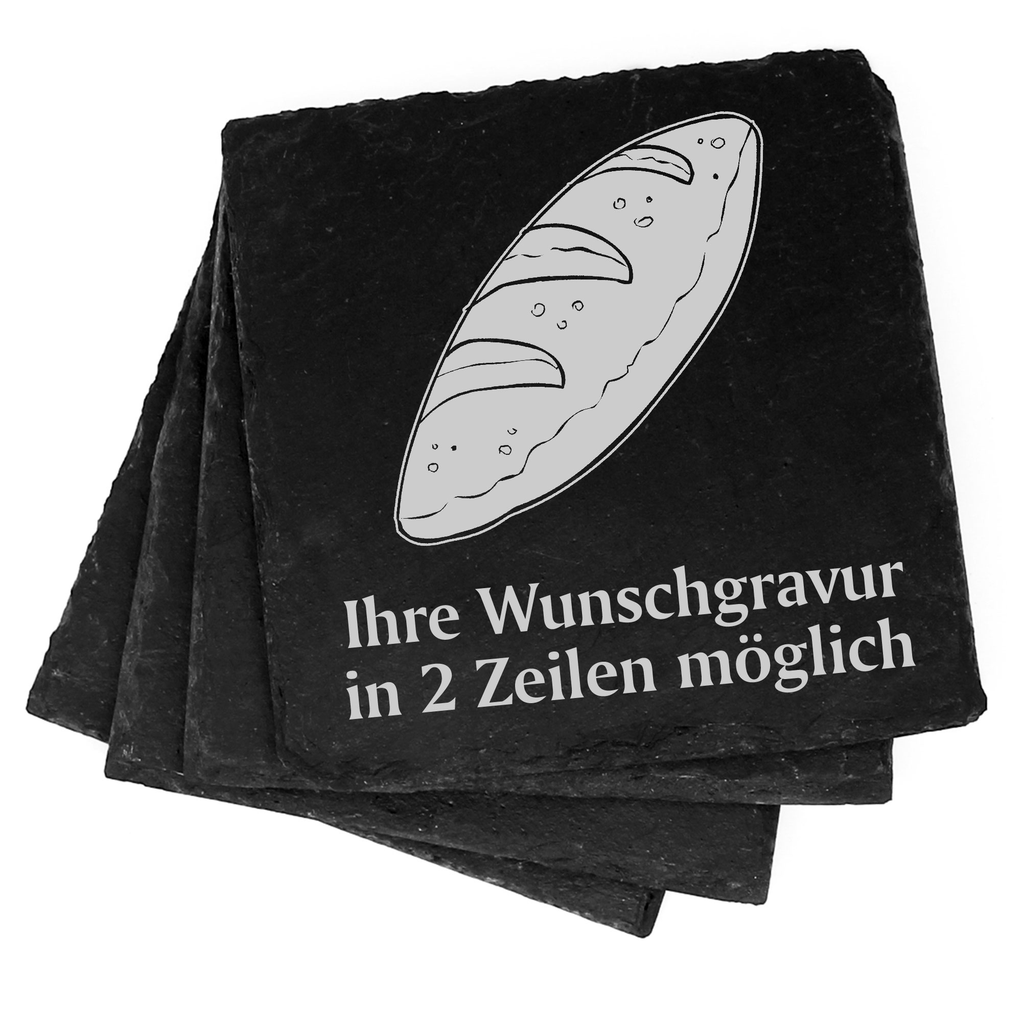 4x Brot Deko Schiefer Untersetzer Wunschgravur Set - 11 x 11 cm