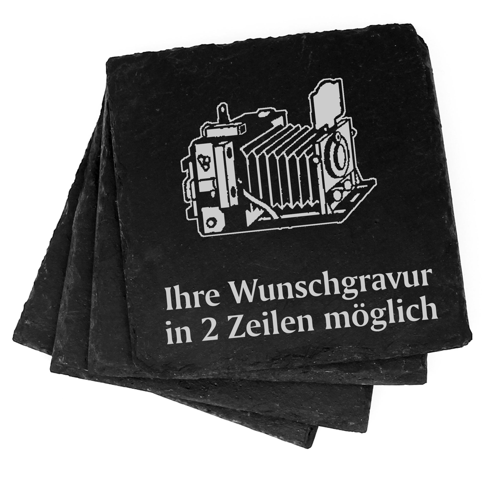 4x alte Kamera Deko Schiefer Untersetzer Wunschgravur Set - 11 x 11 cm