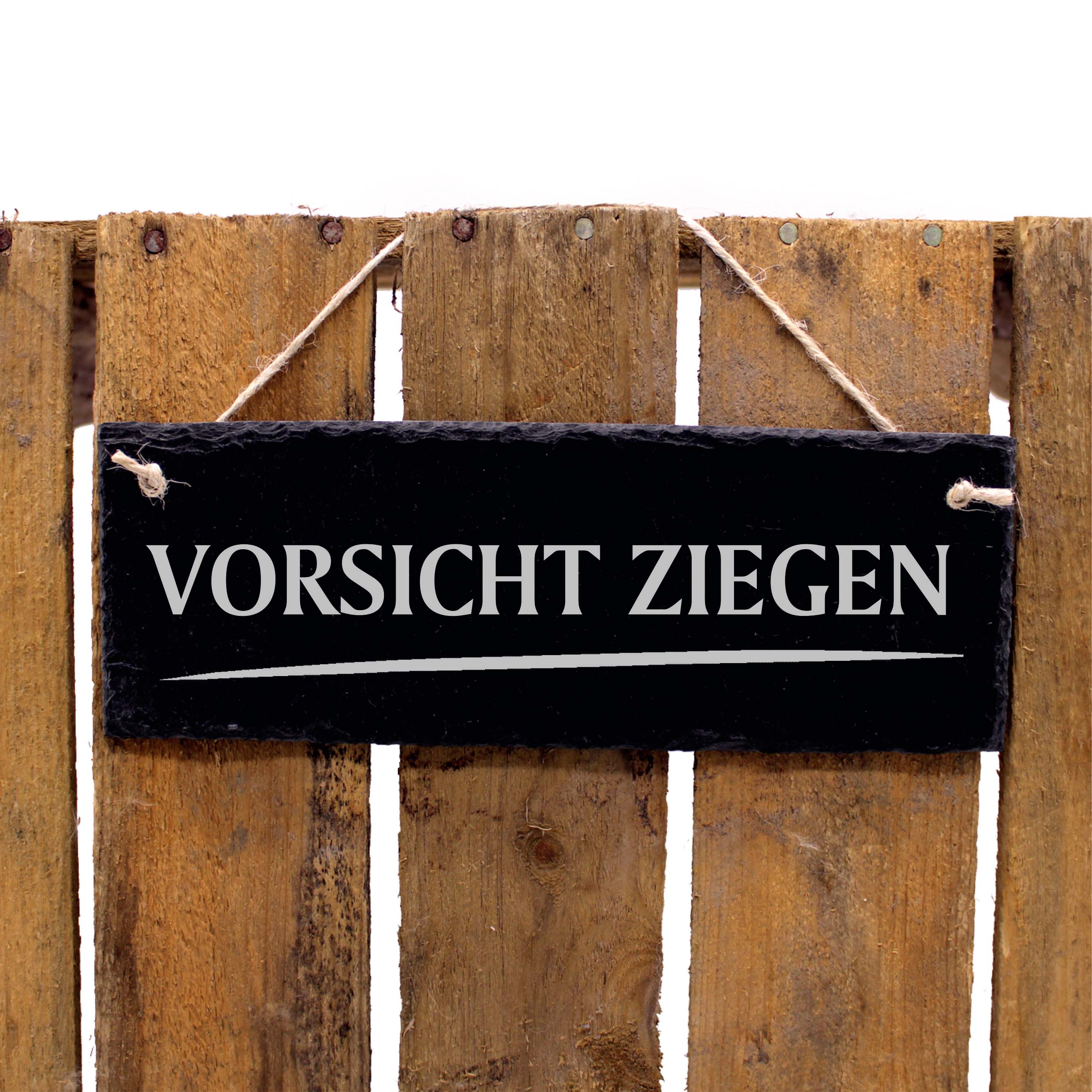 Schiefertafel Vorsicht Ziegen - Türschild 22 x 8 cm - wetterfest