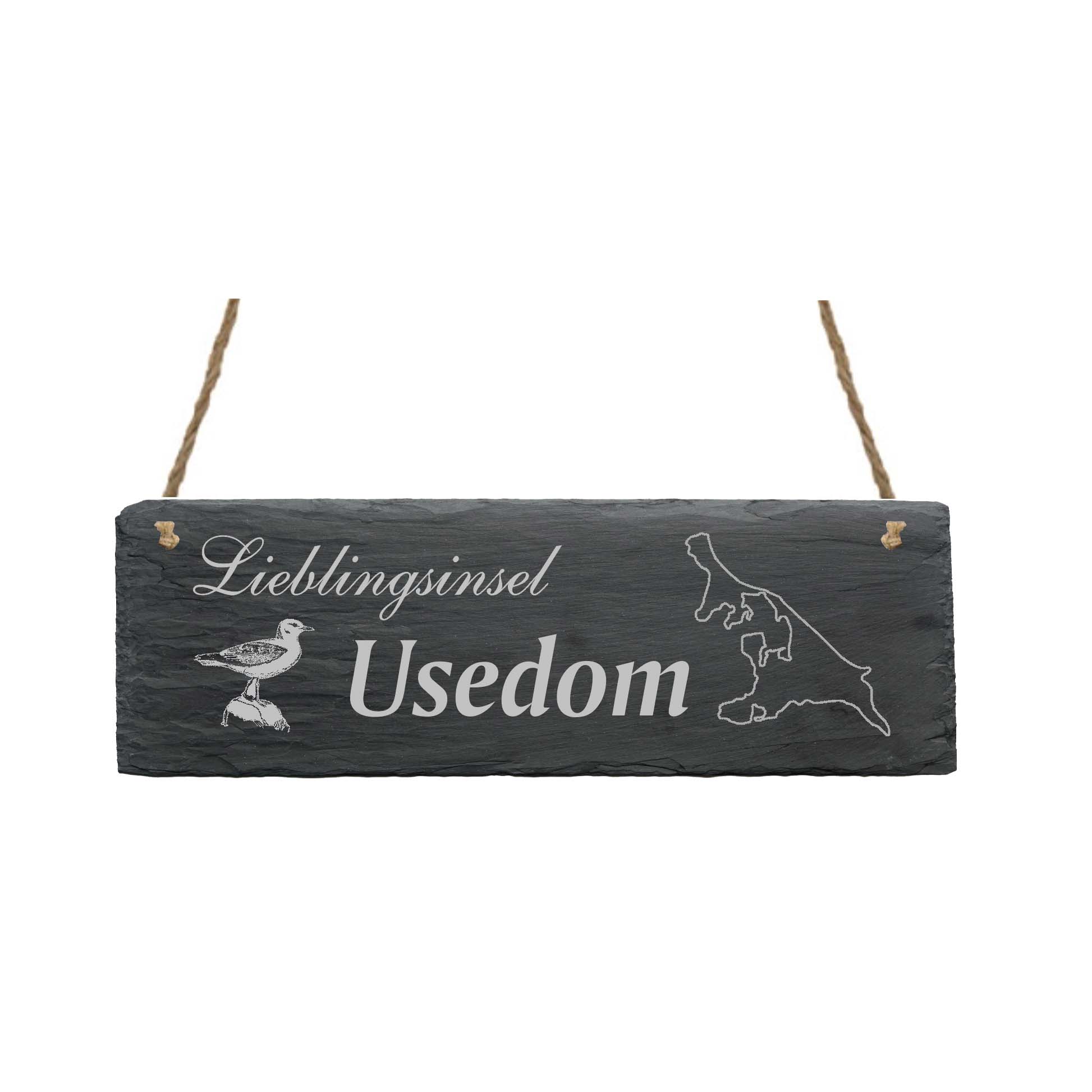 Schild « LIEBLINGSINSEL USEDOM » 22 x 8 cm - aus Schiefer