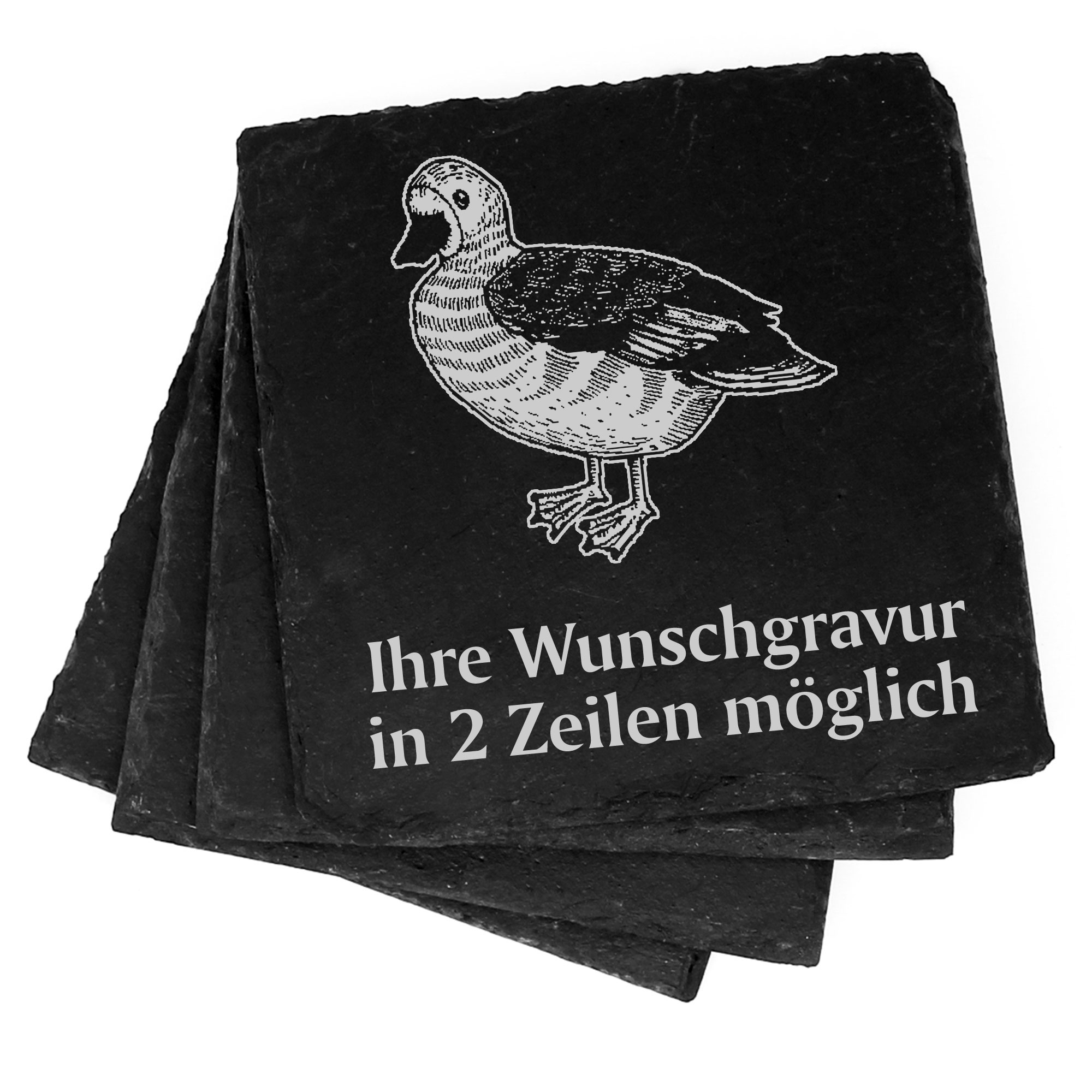 4x Ente Deko Schiefer Untersetzer Wunschgravur Set - 11 x 11 cm