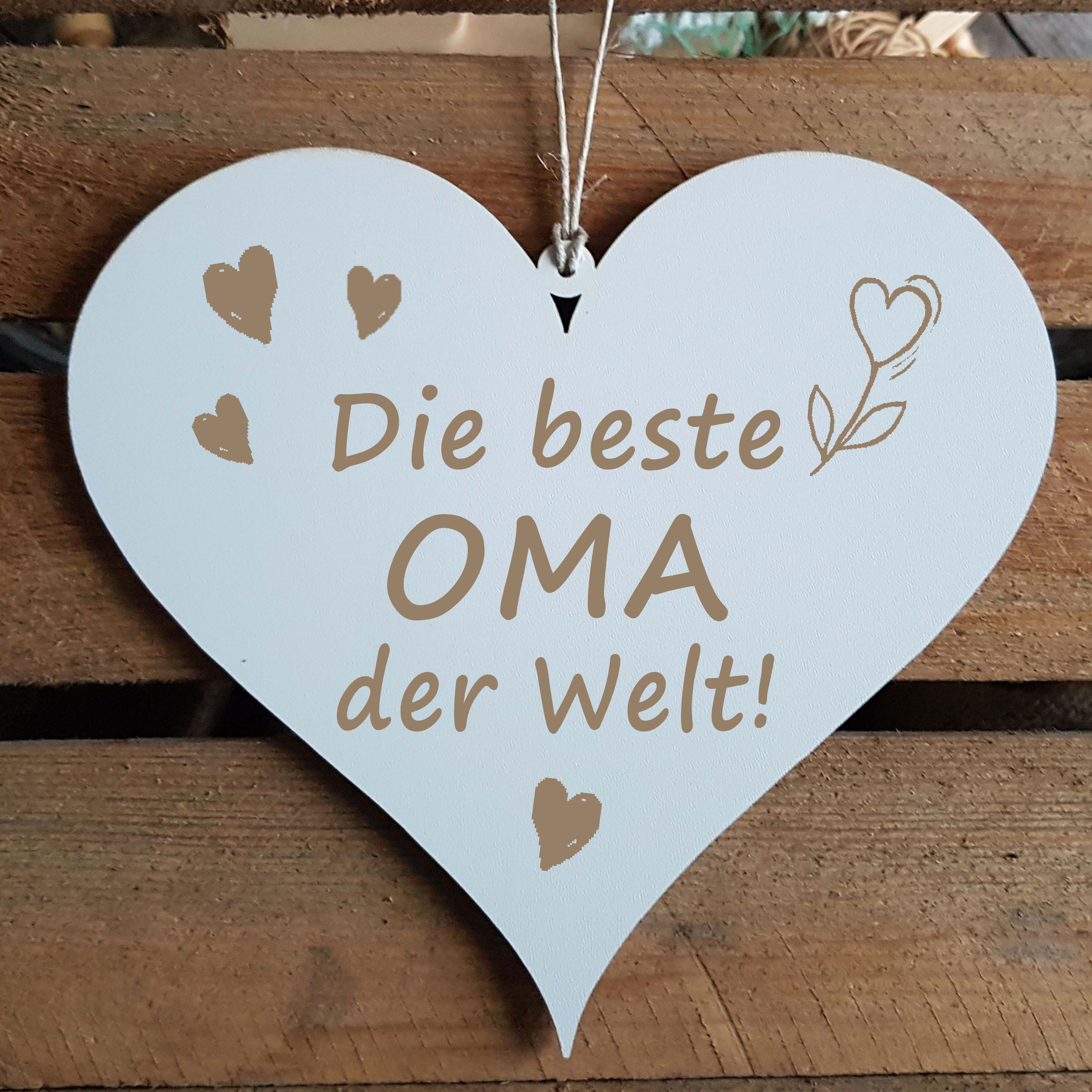 Herz Schild « DIE BESTE OMA DER WELT » mit Motiv Herzen