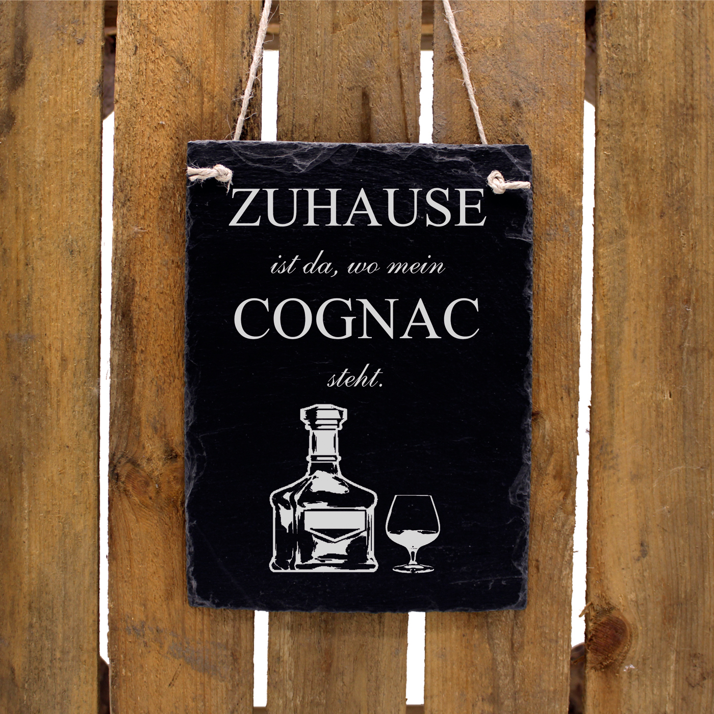 Schiefertafel Zuhause ist da, wo mein COGNAC steht - Schild hochkant 16x22 cm