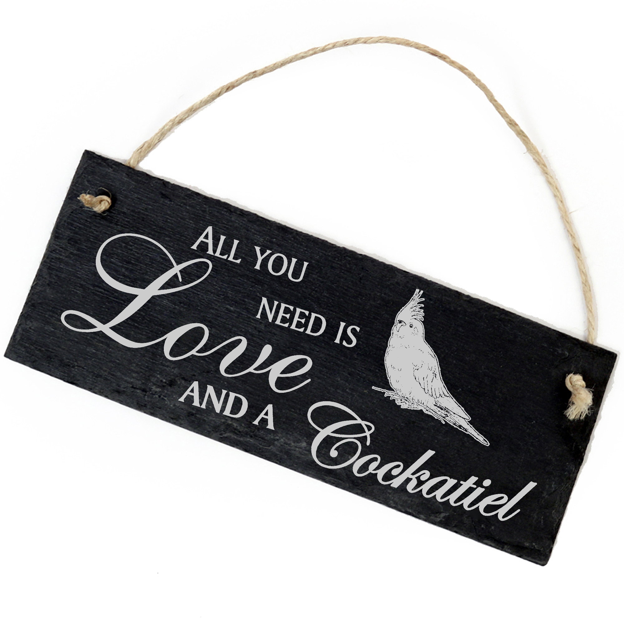 Schiefertafel Deko Nymphensittich Schild 22 x 8 cm - All you need is Love and a Cockatiel