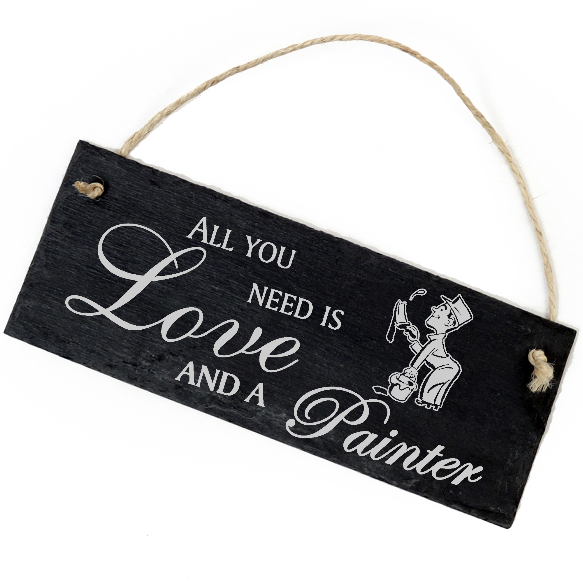 Schiefertafel Deko Maler mit Pinsel Schild 22 x 8 cm - All you need is Love and a Painter