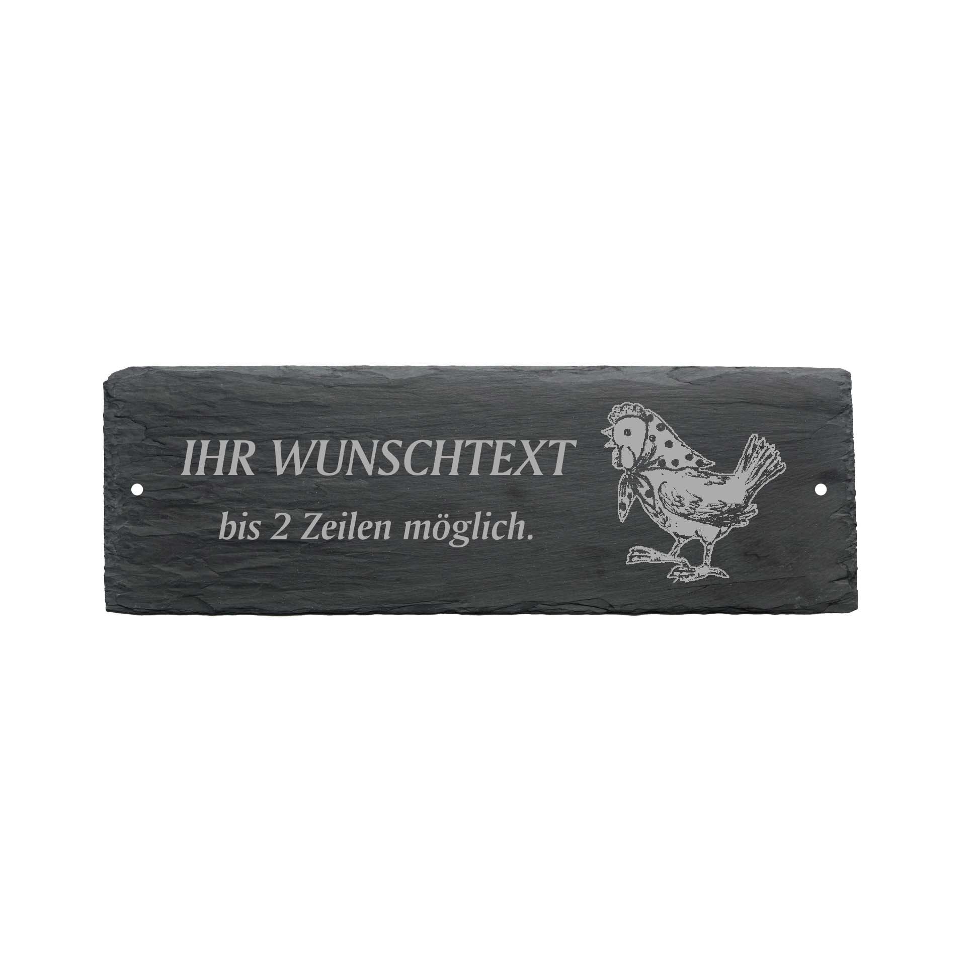 Türschild « HUHN mit KOPFTUCH » ca. 22 x 8 cm - aus Schiefer