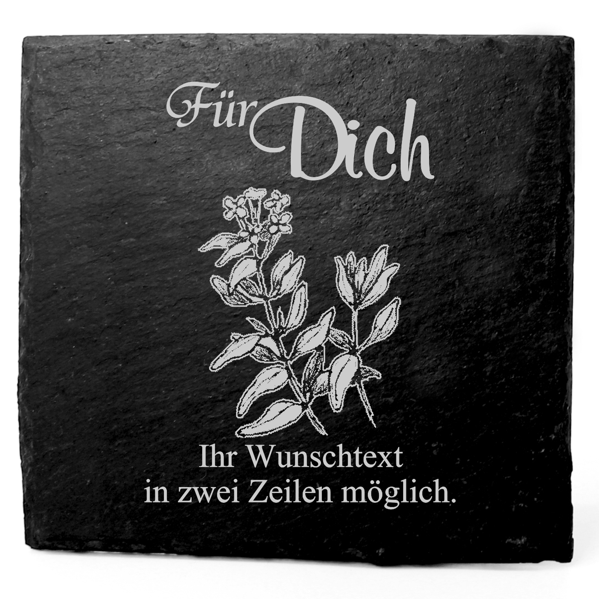 Deko Schiefer Untersetzer personalisiert Thymian - Für Dich - 11x11cm