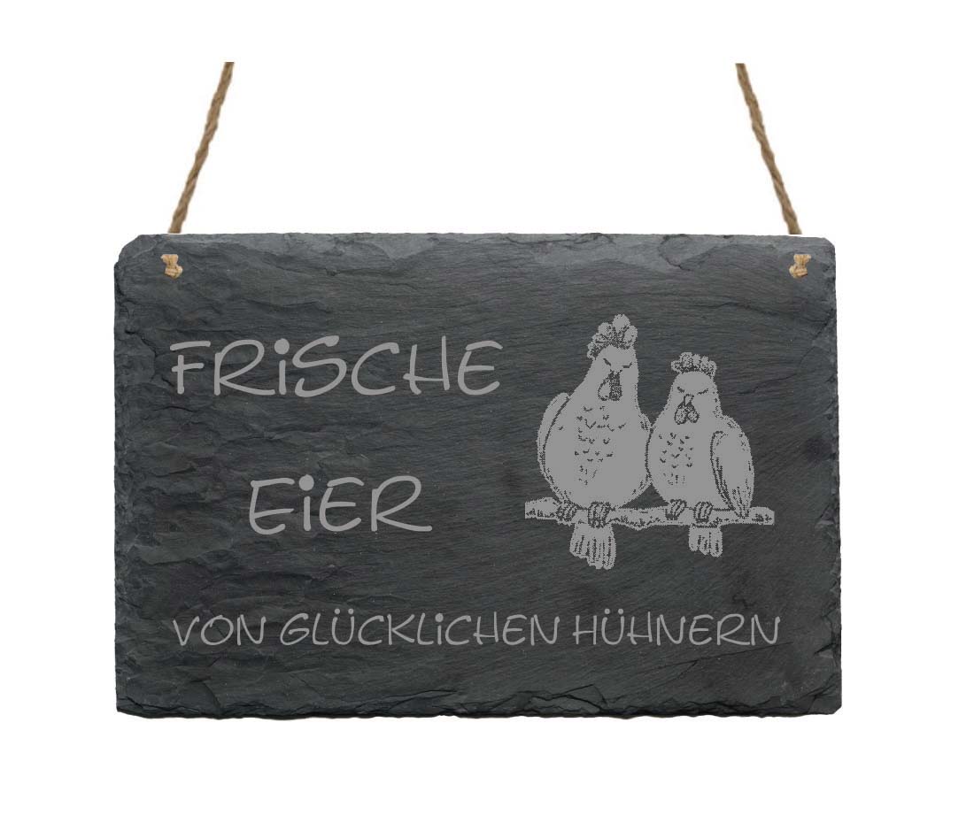 Schiefertafel « Frische Eier von glücklichen Hühnern »