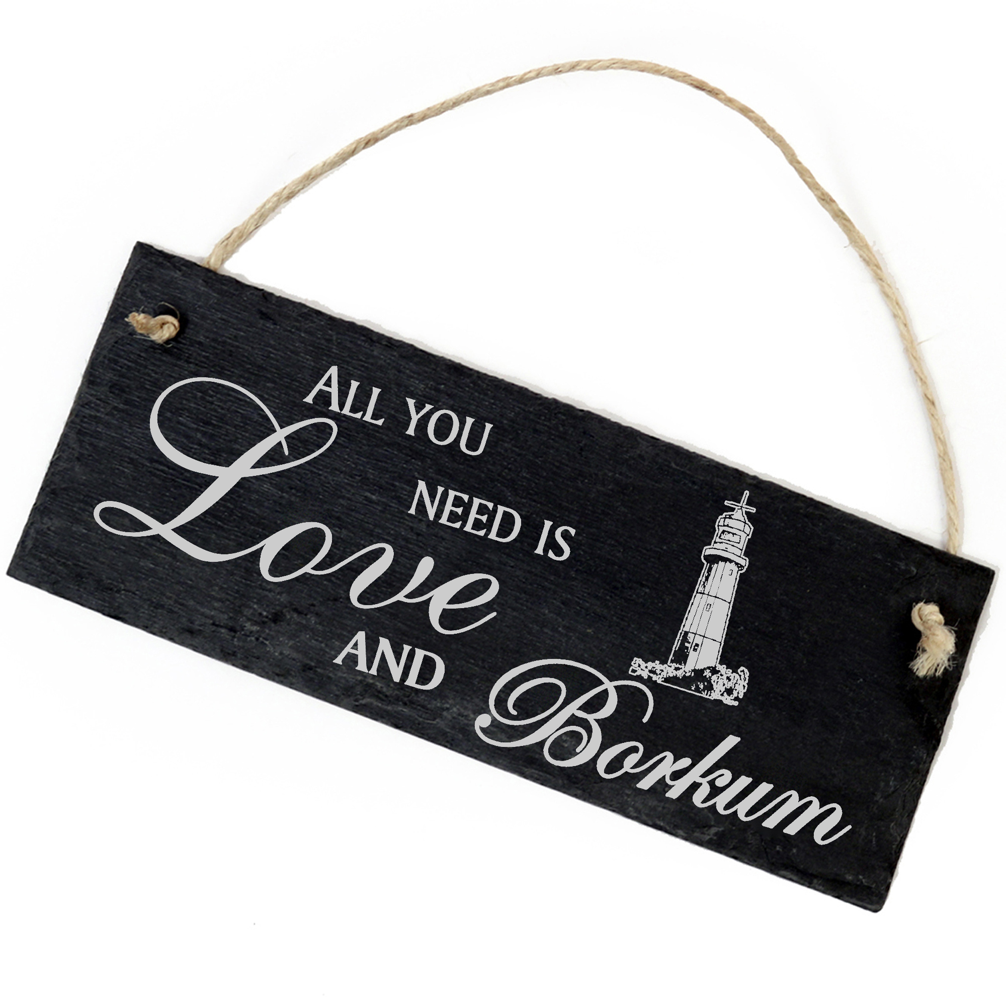 Schiefertafel Deko Insel Borkum Leuchtturm Schild 22 x 8 cm - All you need is Love and Borkum