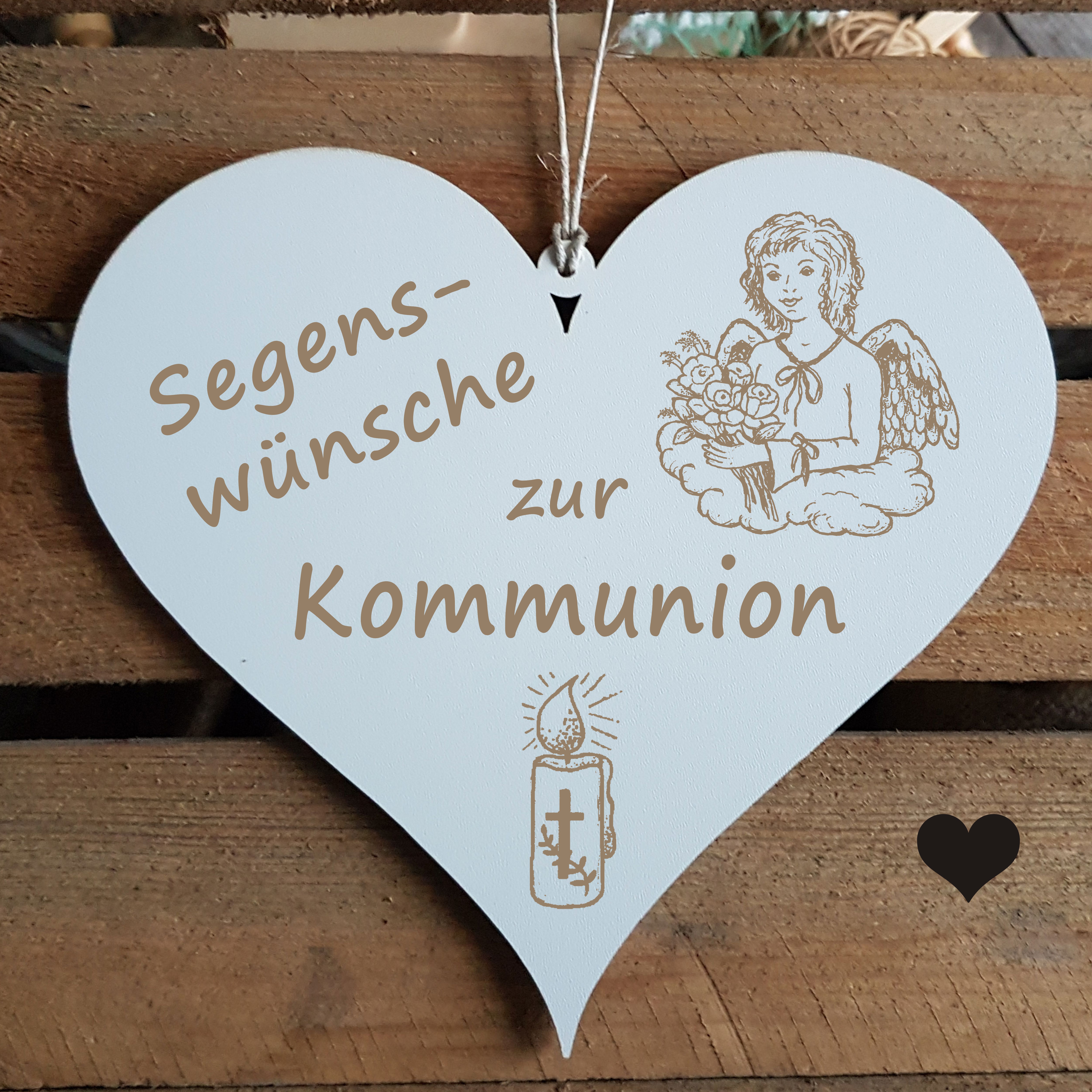 Herz Schild « Segenswünsche zur Kommunion » Engel Kerze