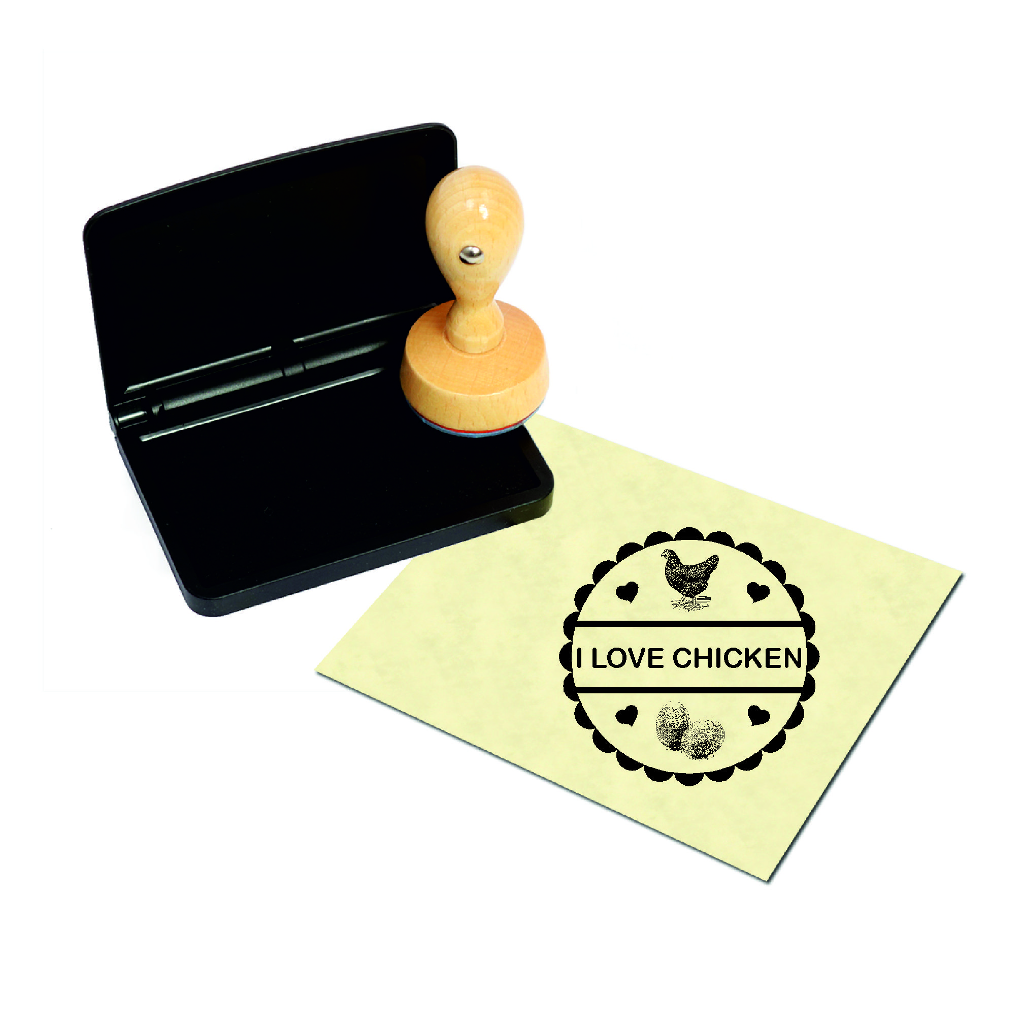 Stempel I love chicken - inkl. Stempelkissen schwarz - Huhn 05 Herzen