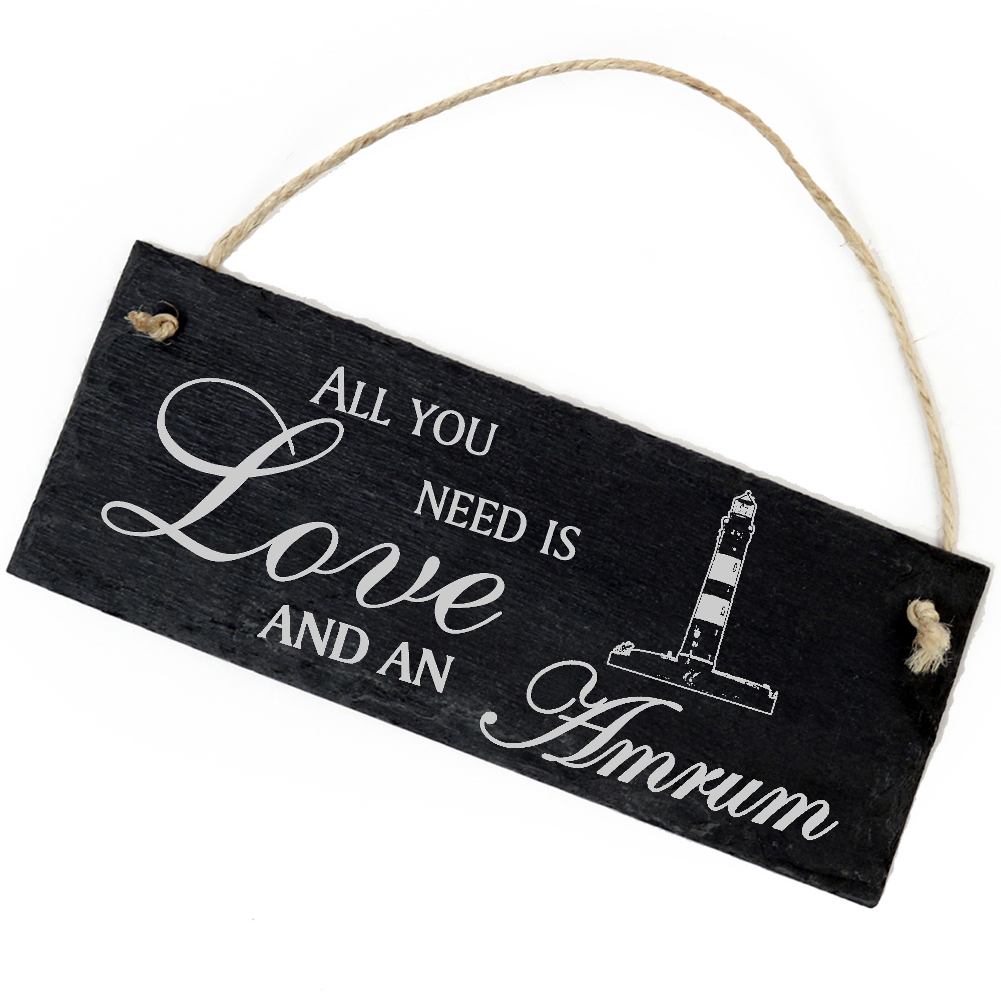 Schiefertafel Deko Insel Amrum Leuchtturm Schild 22 x 8 cm - All you need is Love and an Amrum