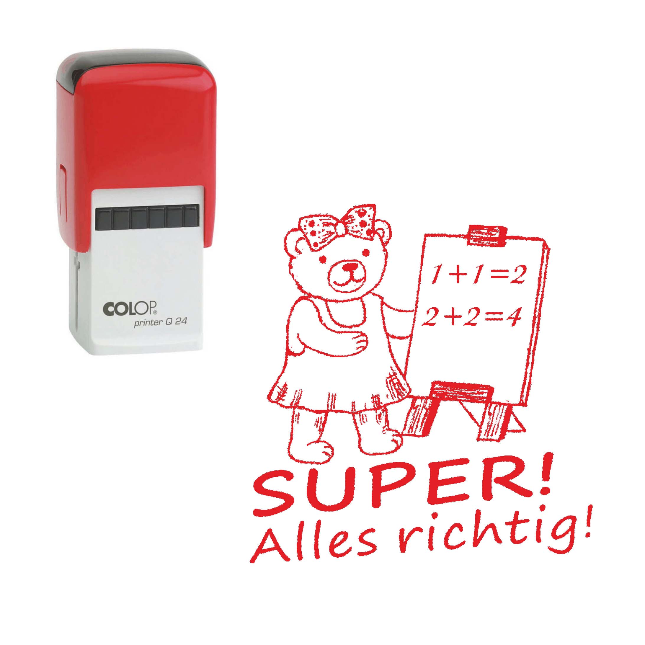 Lehrerstempel Super! Alles richtig! - Automatikstempel Kinder Motivstempel Bär 24 x 24 mm