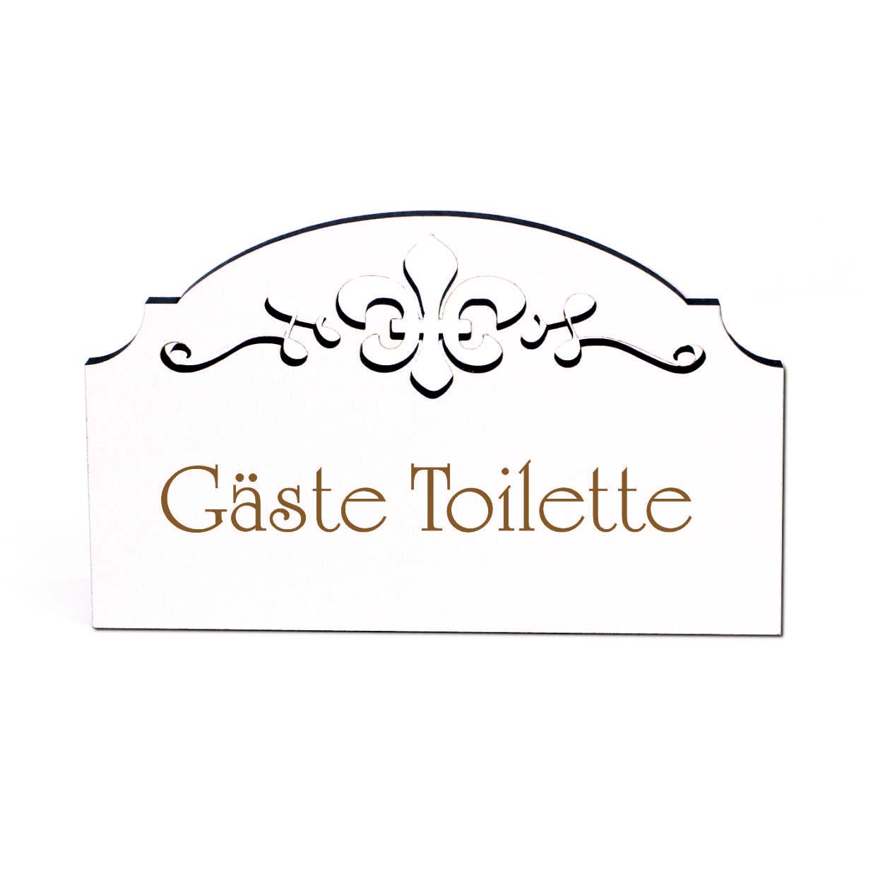 Gäste Toilette Schild Holz selbstklebend Ornamente Türschild weiß Vintage Toilettenschild 155 x 95 m