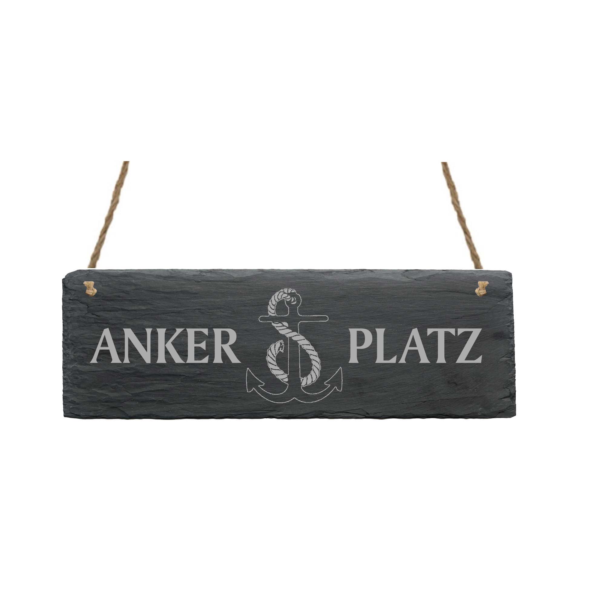 Schild ANKERPLATZ mit Motiv ANKER - 22 x 8 cm -  Türdeko Türschild aus Schiefer