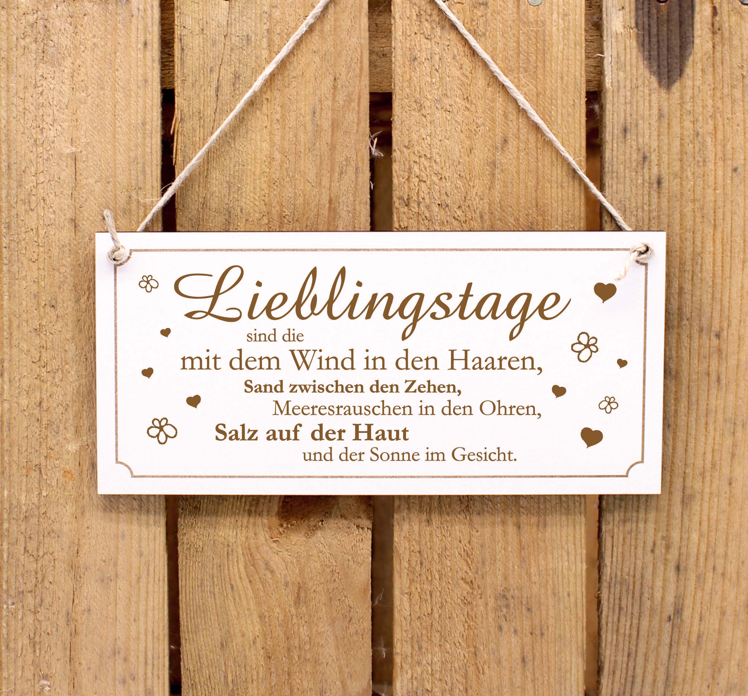 Lieblingstage am Meer Schild Holz graviert Spruch Salz auf der Haut Strand Dekoschild 20 x 10 cm